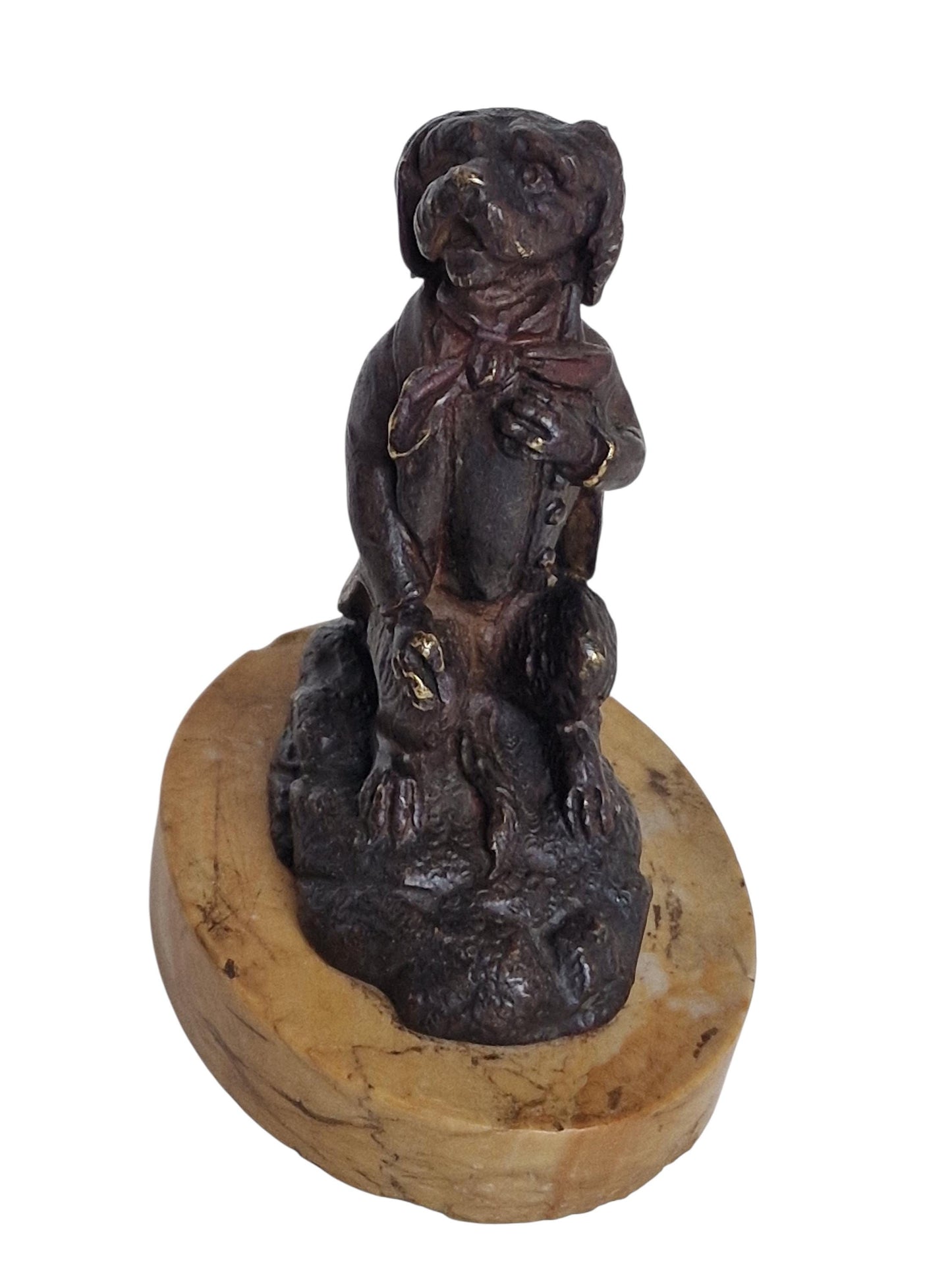 Vienna Bronze gentleman dog  Figurine, antique wiener brons on marble foot ca 1900