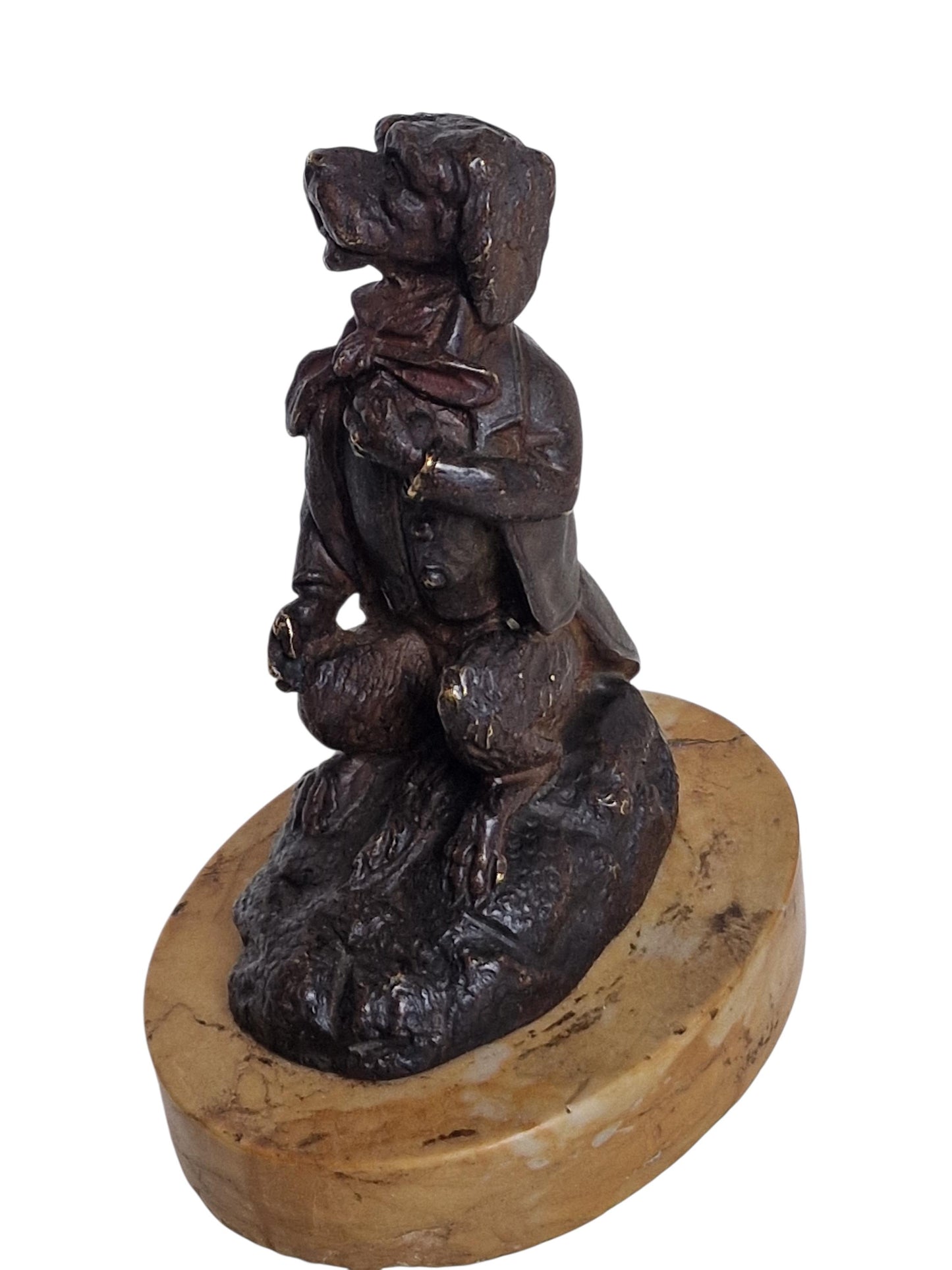 Vienna Bronze gentleman dog  Figurine, antique wiener brons on marble foot ca 1900