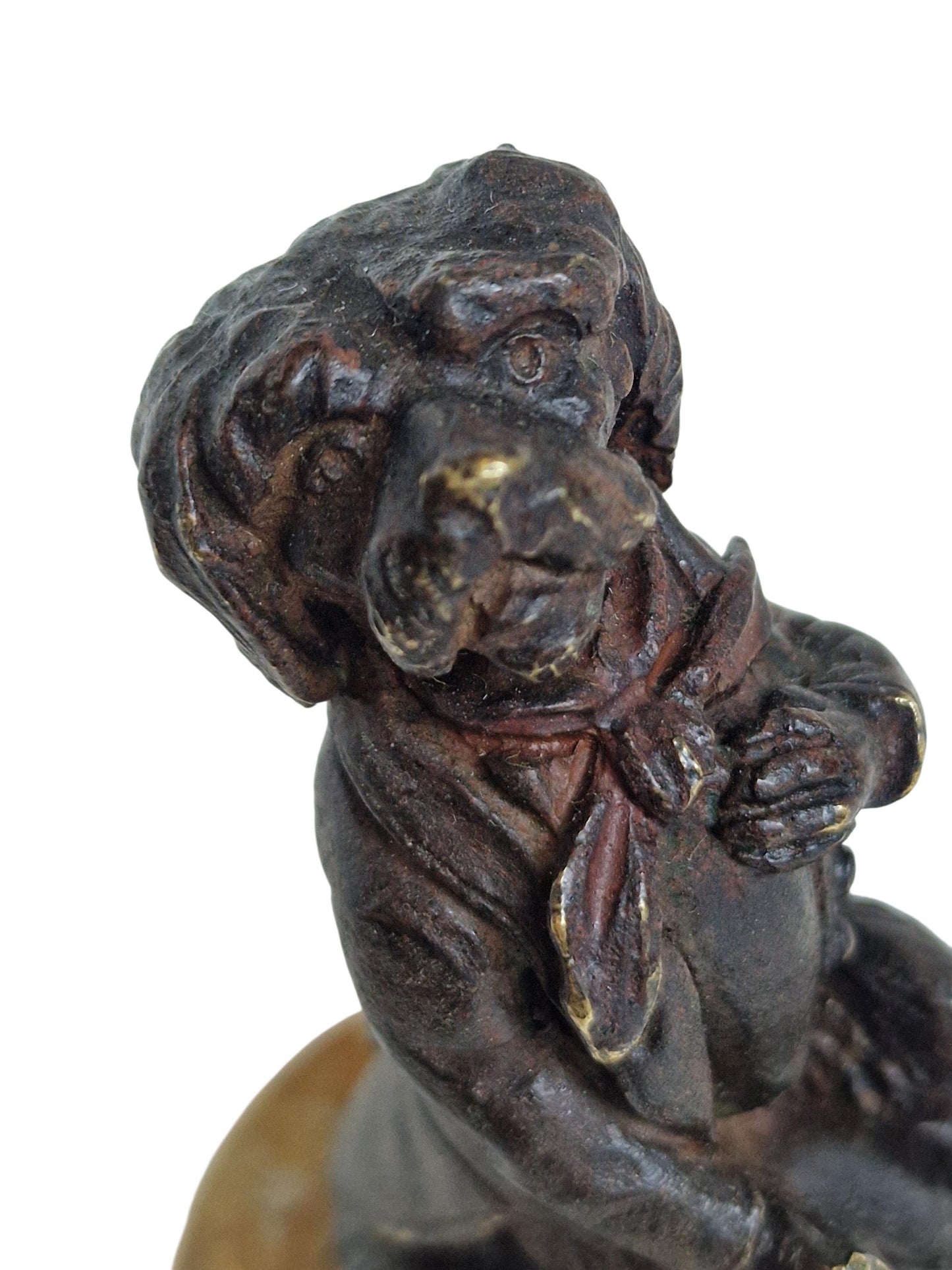 Vienna Bronze gentleman dog  Figurine, antique wiener brons on marble foot ca 1900