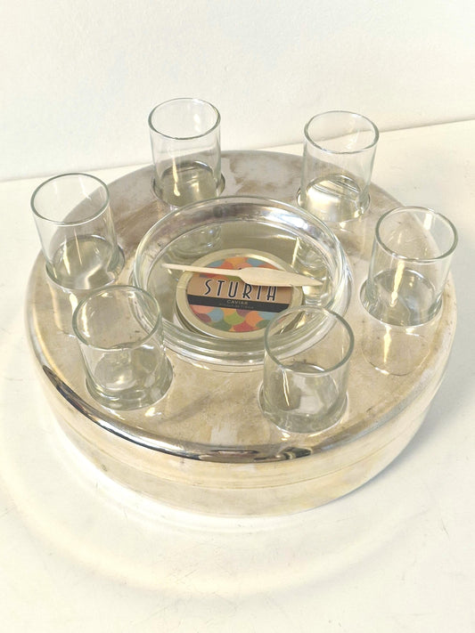 Silver-Plated Caviar and wodka  Server Set with Bone Spoon , vodka kaviaar mcm