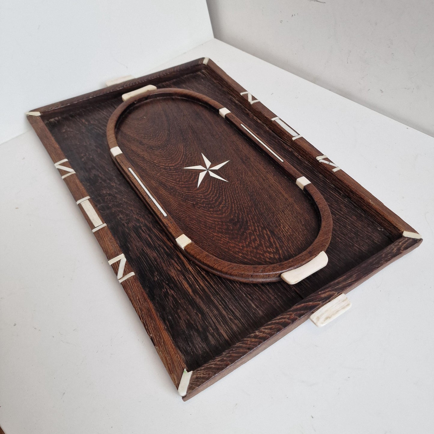 Handmade Intarsia Wood Serving Tray Set, Marquetry Mosaic Inlay