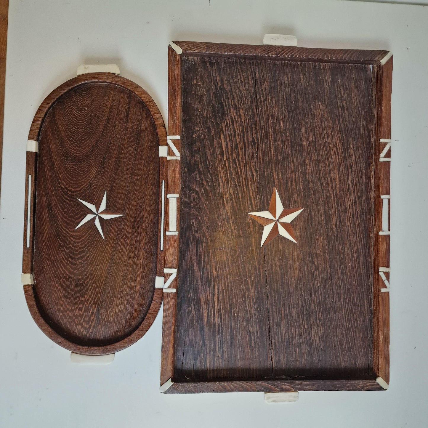 Handmade Intarsia Wood Serving Tray Set, Marquetry Mosaic Inlay