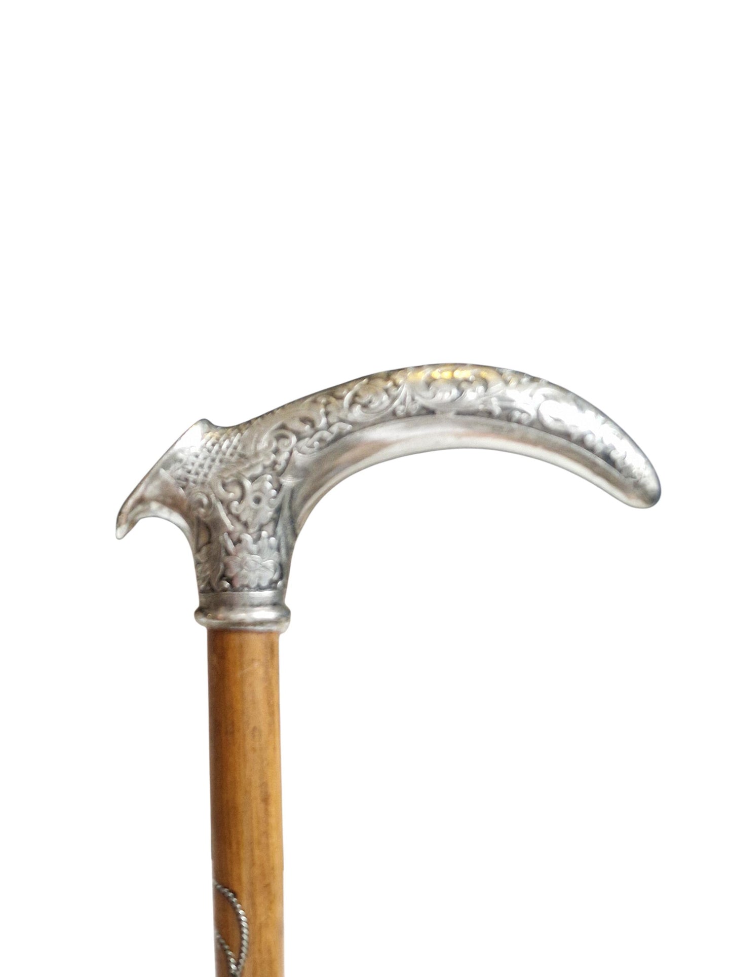 Antique Engraved Silver Walking Cane, Antwerp Belgium