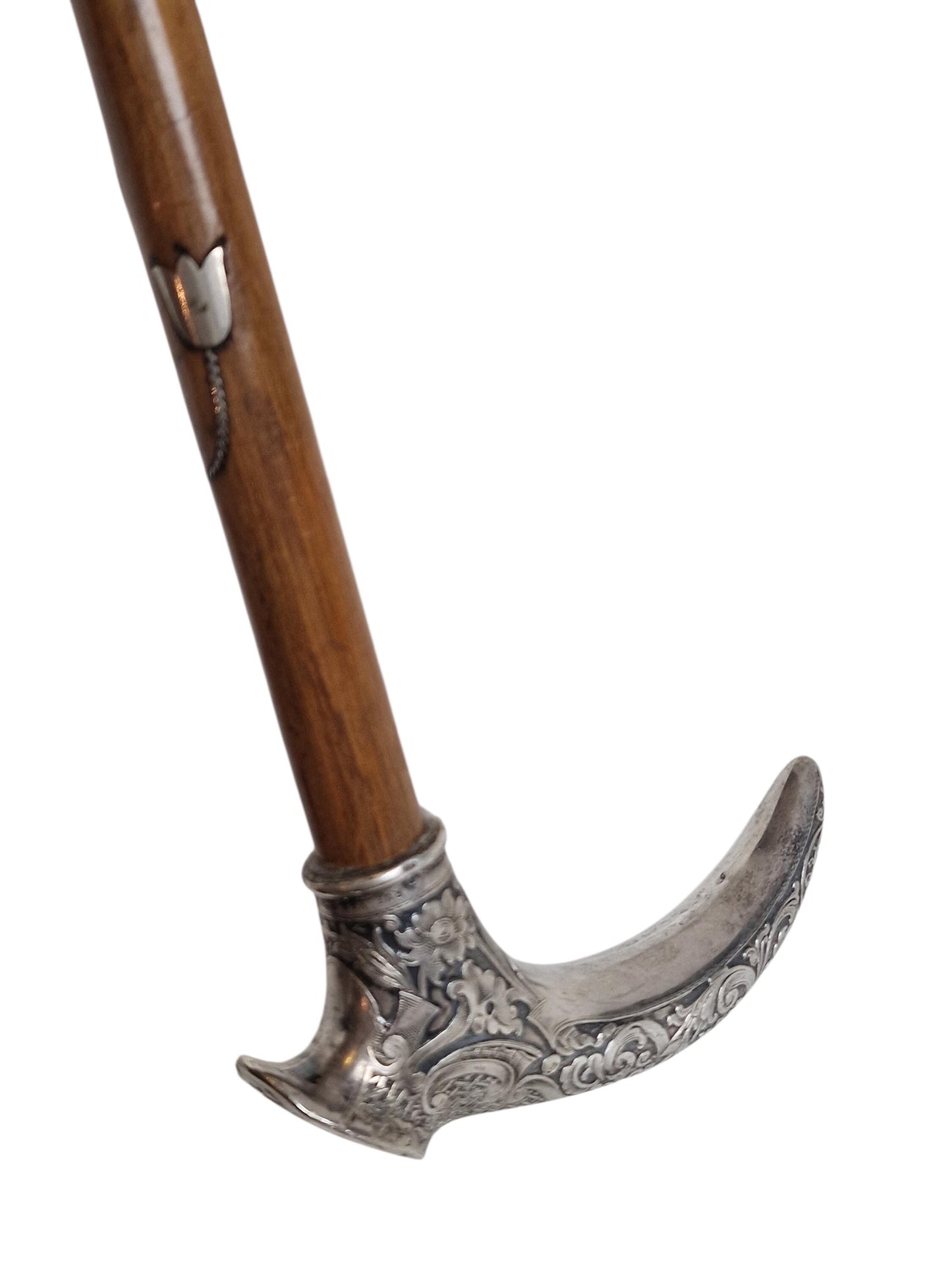 Antique Engraved Silver Walking Cane, Antwerp Belgium