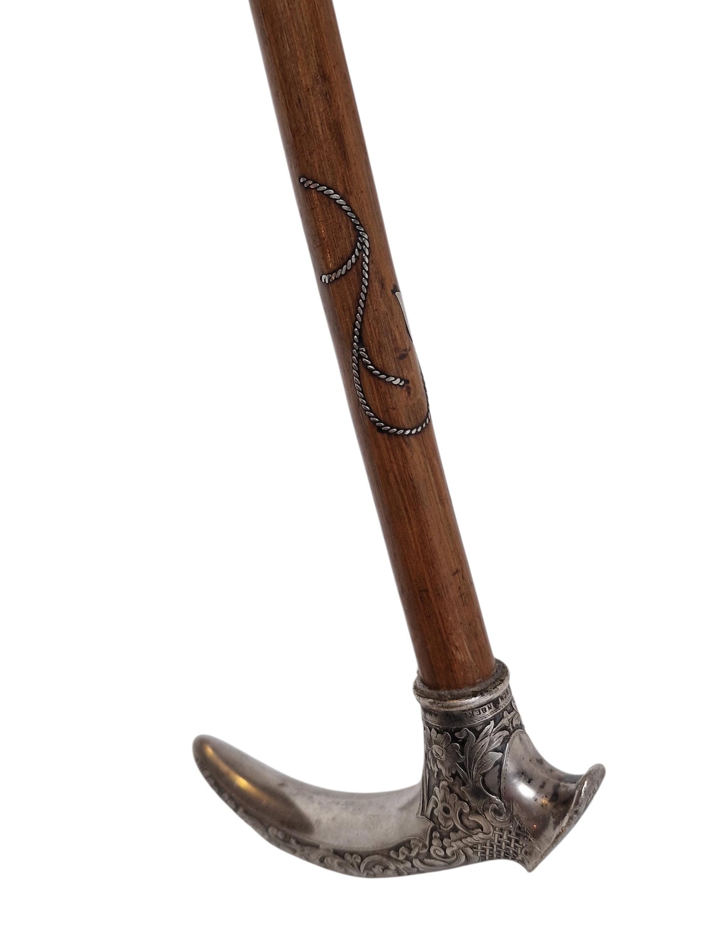 Antique Engraved Silver Walking Cane, Antwerp Belgium
