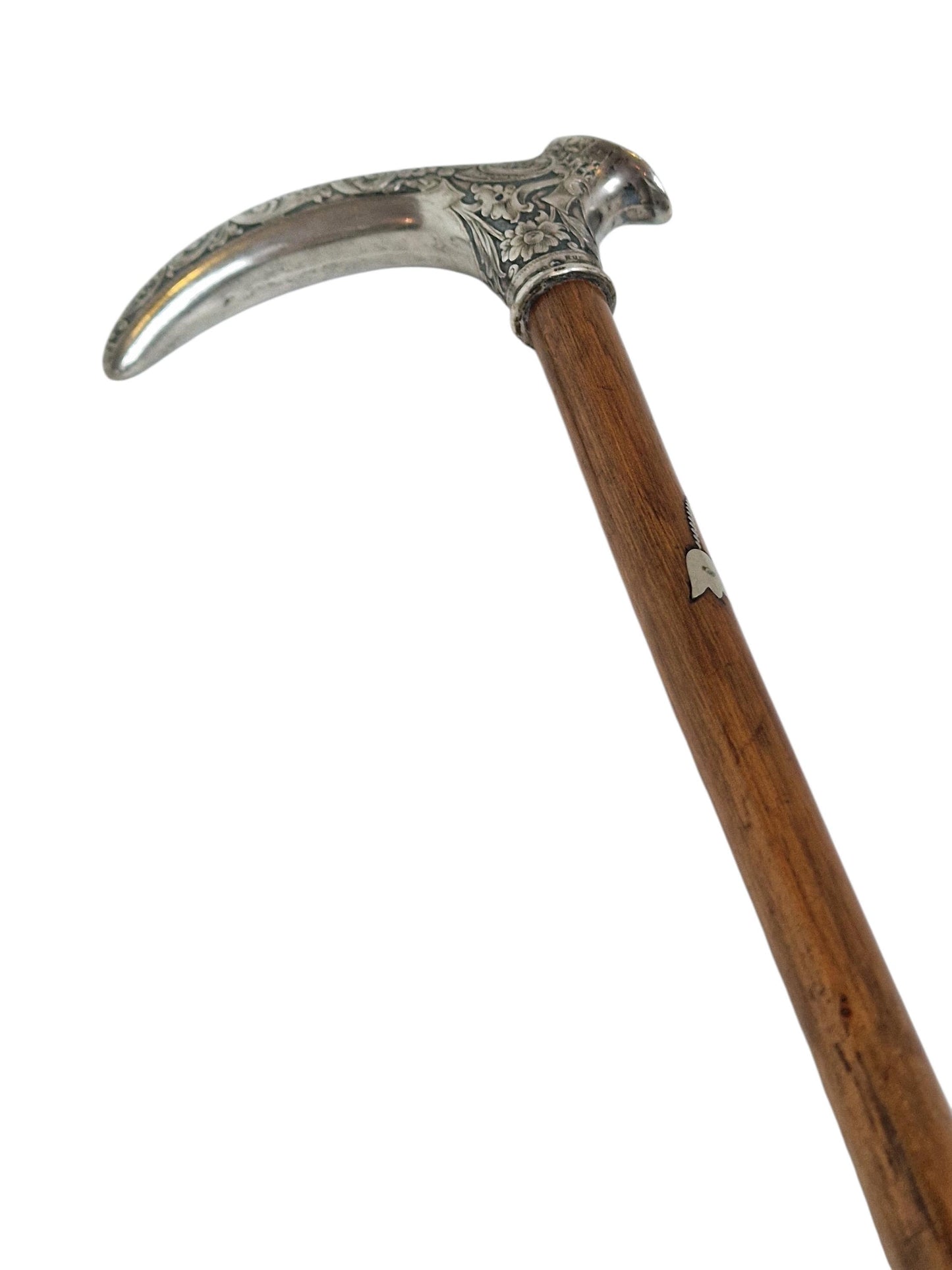 Antique Engraved Silver Walking Cane, Antwerp Belgium