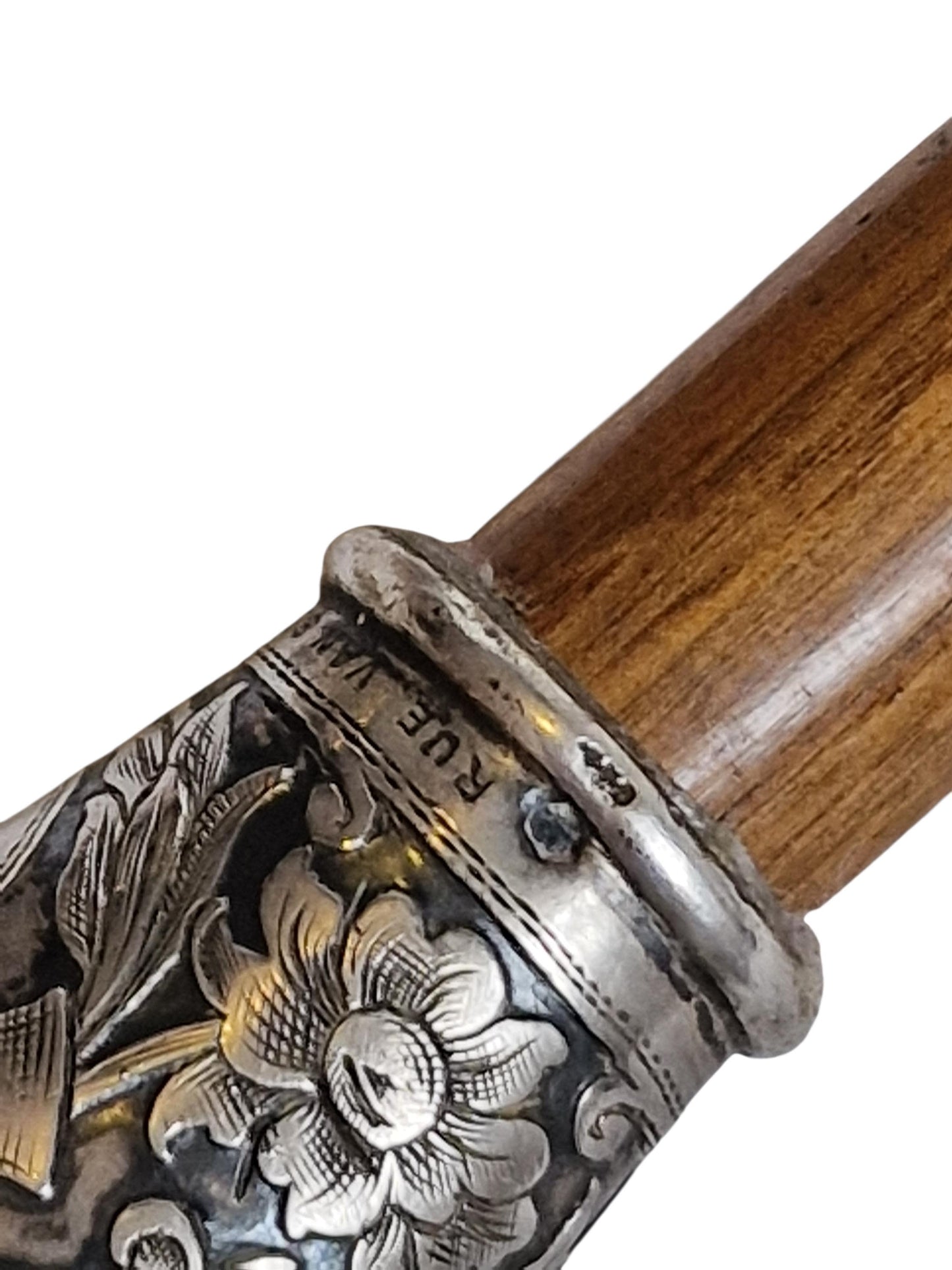 Antique Engraved Silver Walking Cane, Antwerp Belgium