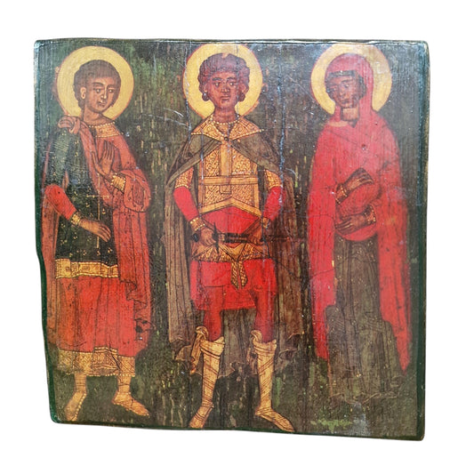17th Century Romanian Orthodox Icon, Saints Cyros, Prokoulos & Paraskeva