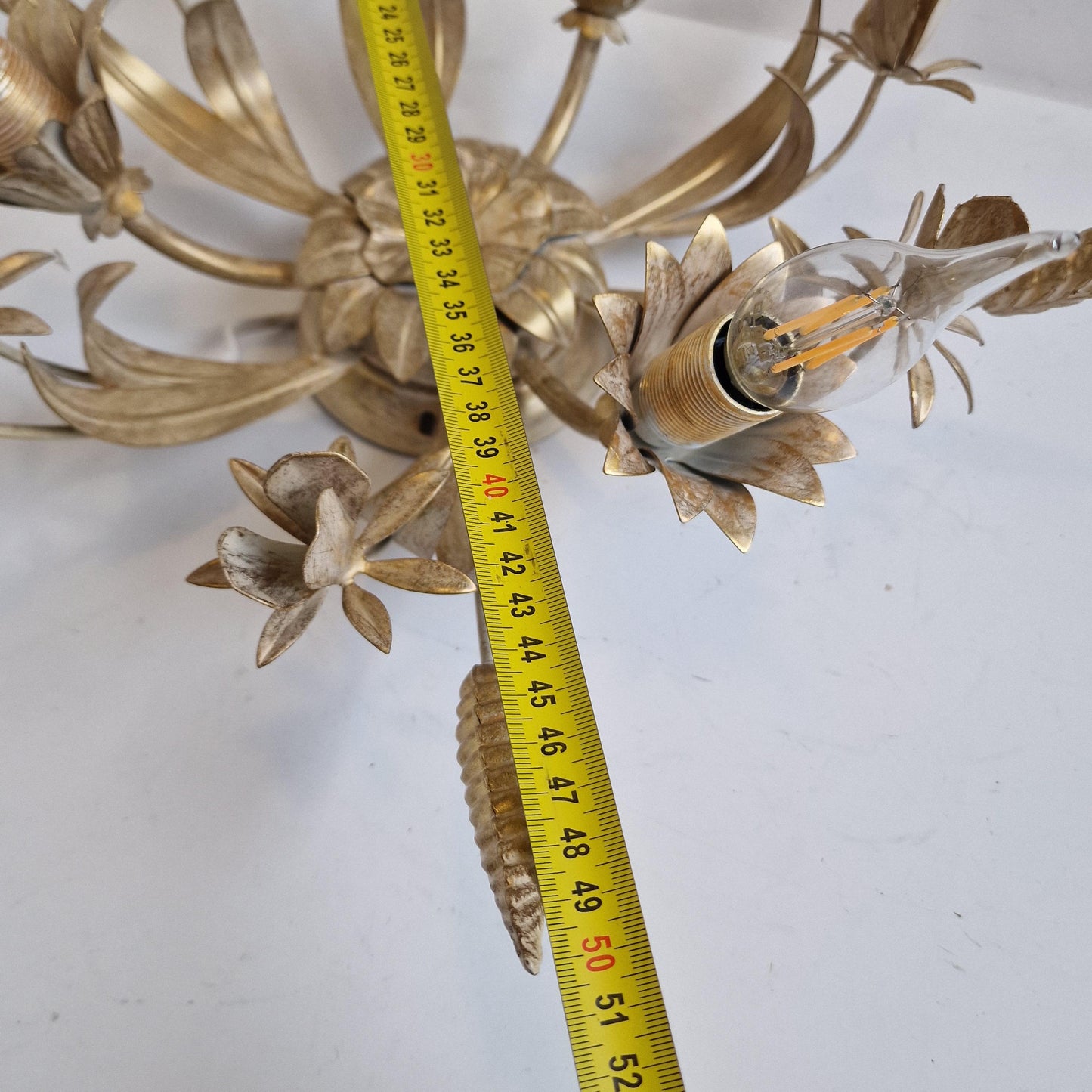 Gold Gilt Corn Lustre Ceiling Chandelier, Hans Kögl, 1960s Hollywood Regency