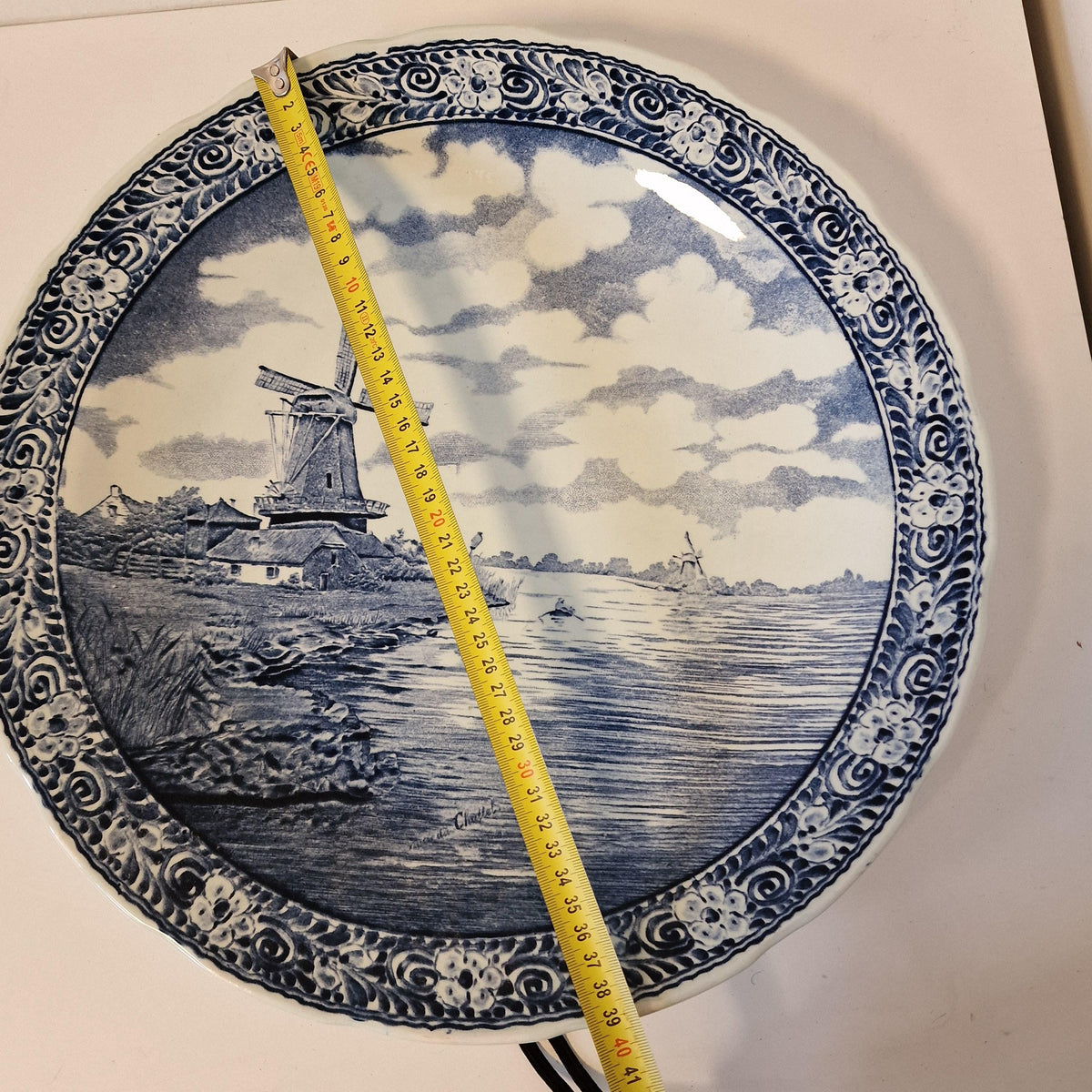 xl delfts blauw bord boch wandbord vintage large old dutch holland, d 39 cm