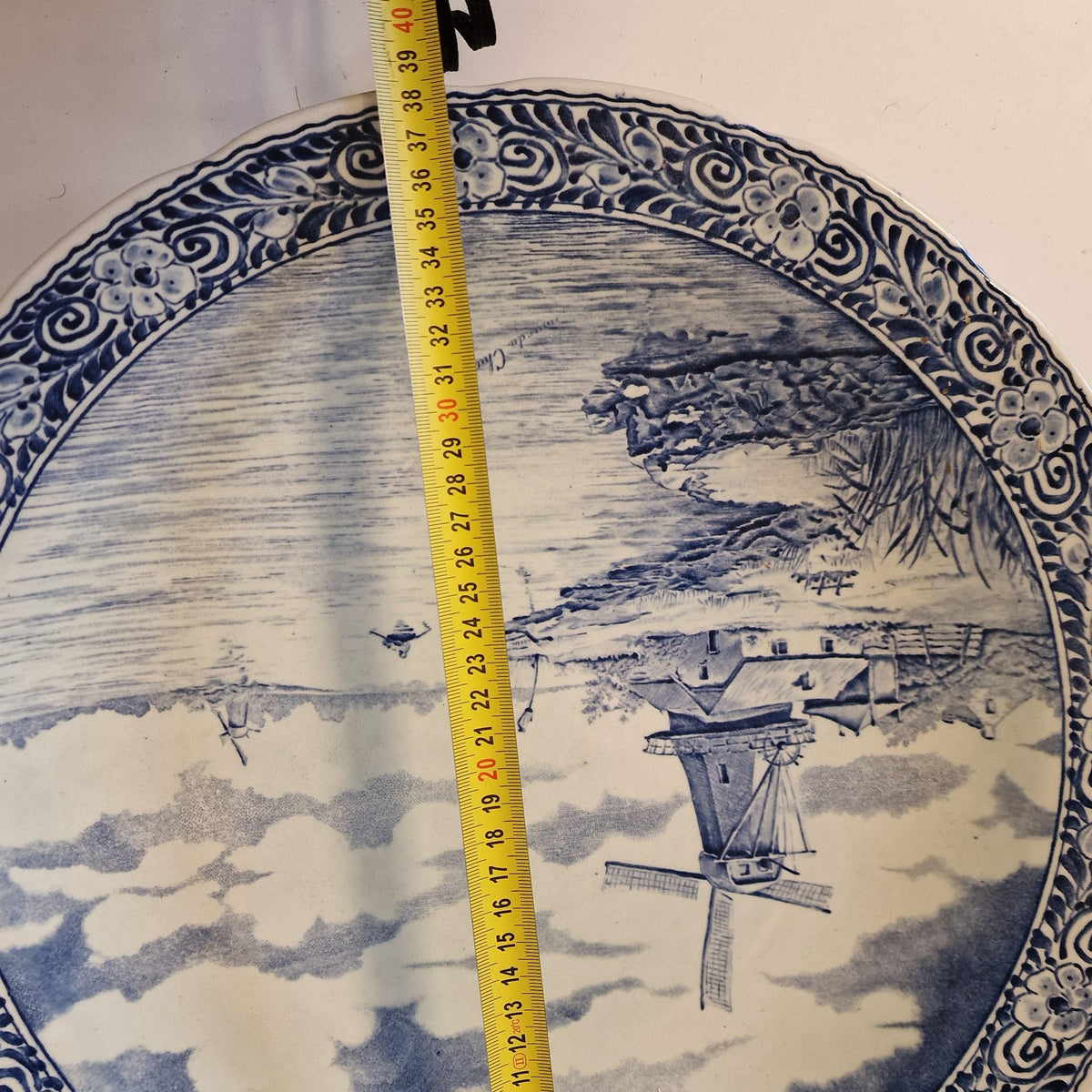 xl delfts blauw bord boch wandbord vintage large old dutch holland, d 39 cm