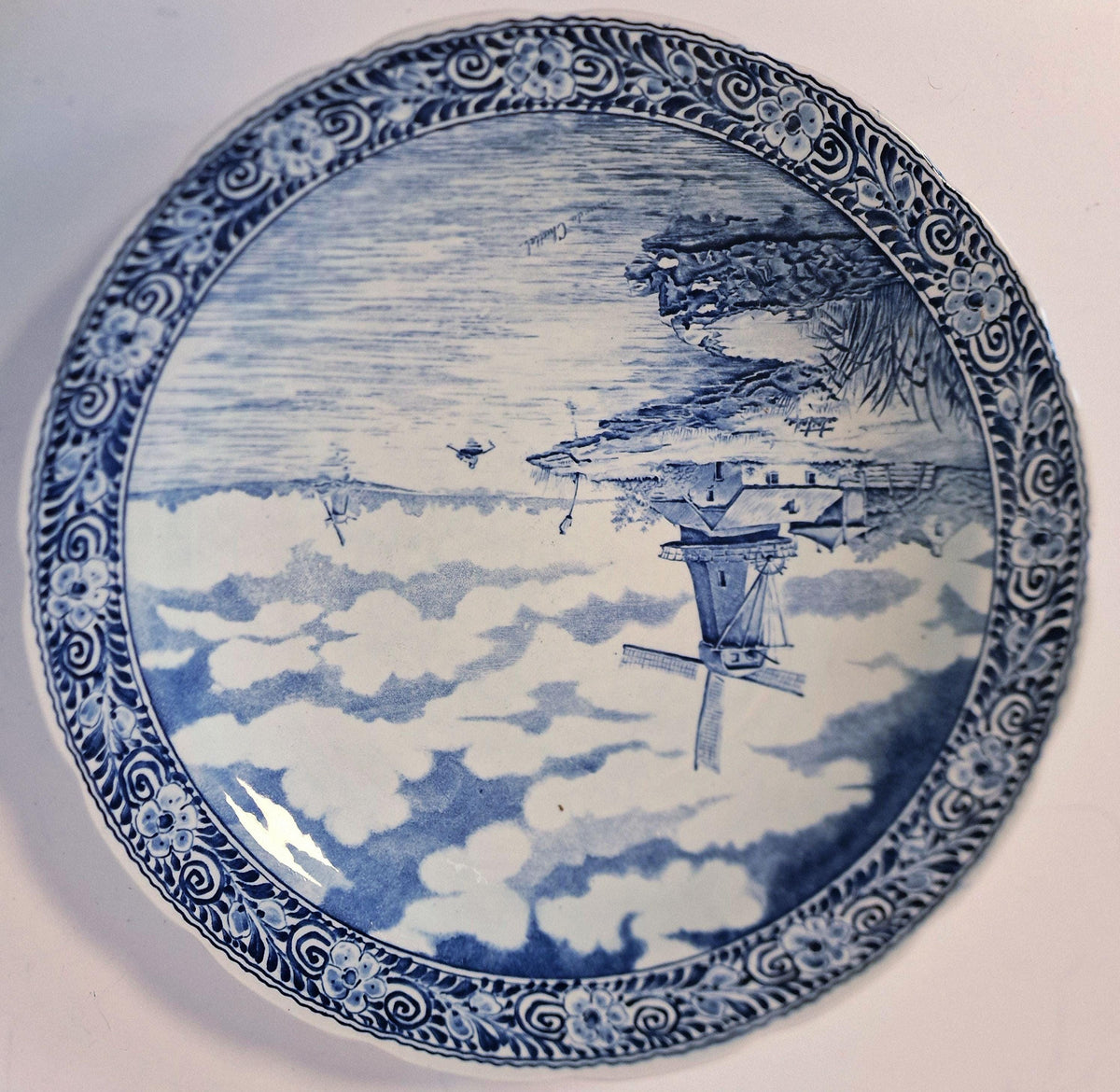 xl delfts blauw bord boch wandbord vintage large old dutch holland, d 39 cm
