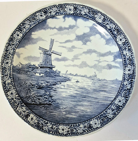 xl delfts blauw bord boch wandbord vintage large old dutch holland, d 39 cm