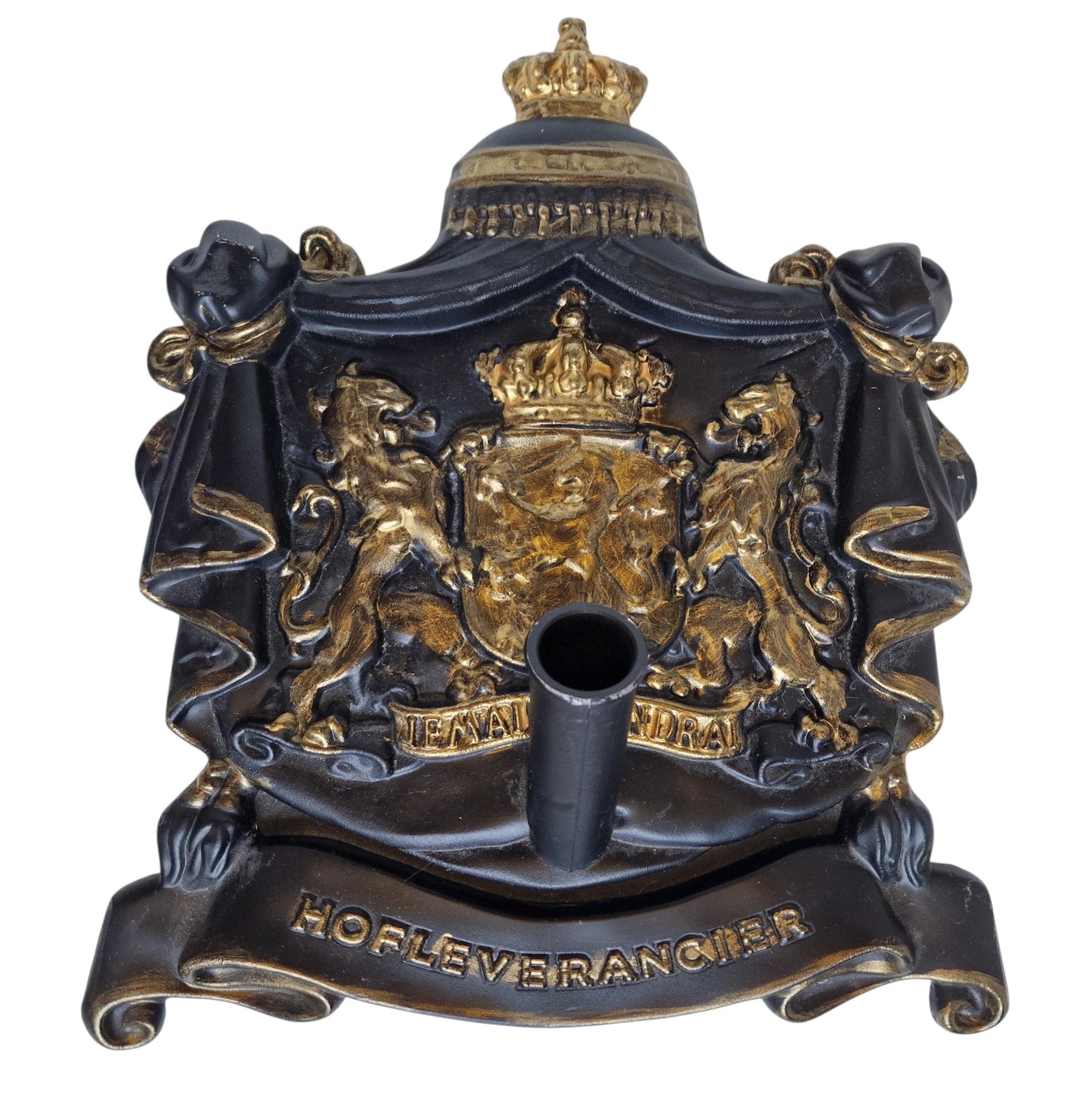 Cast Iron Flagpole Holder, Dutch Royal Coat of Arms, Architectural Detail