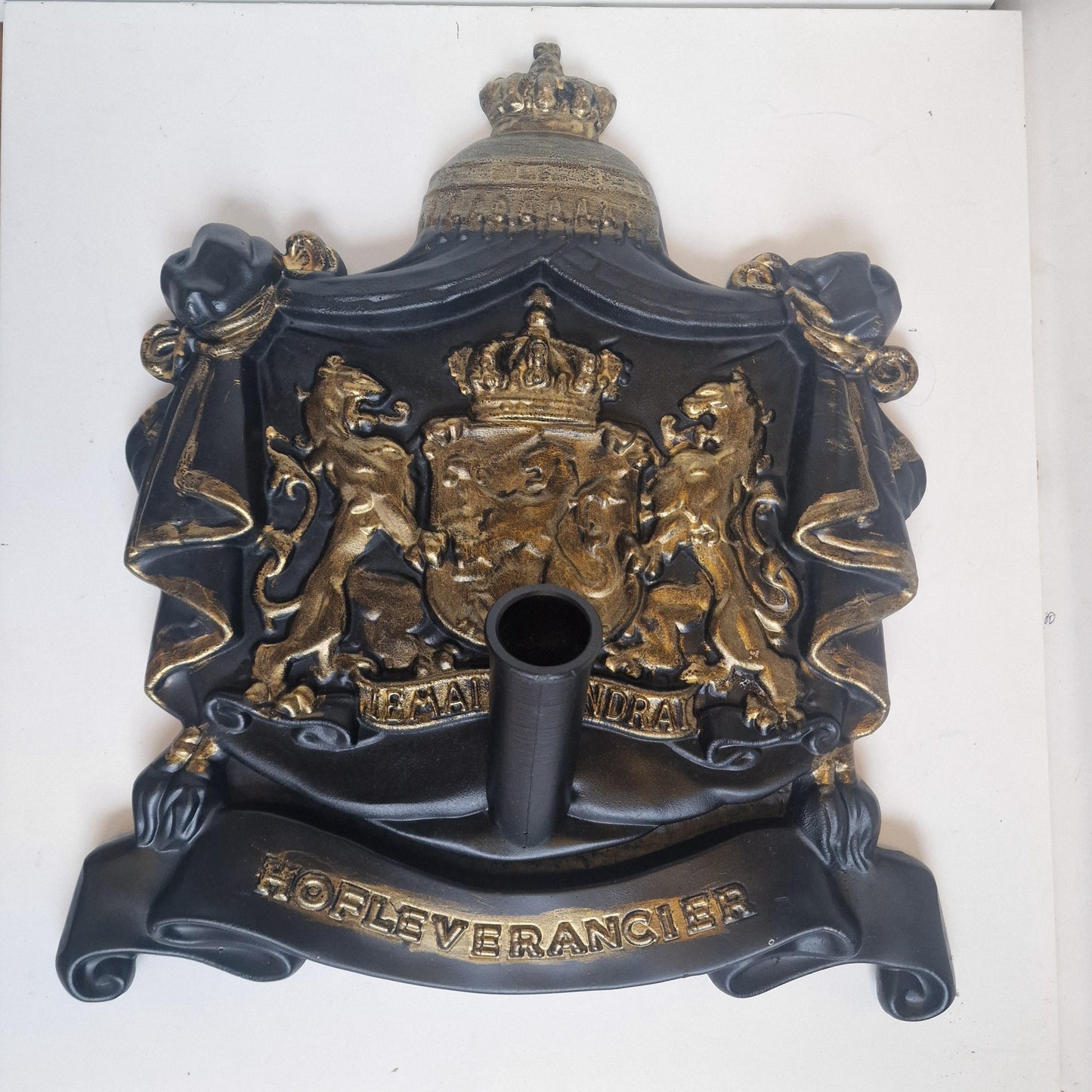 Cast Iron Flagpole Holder, Dutch Royal Coat of Arms, Architectural Detail