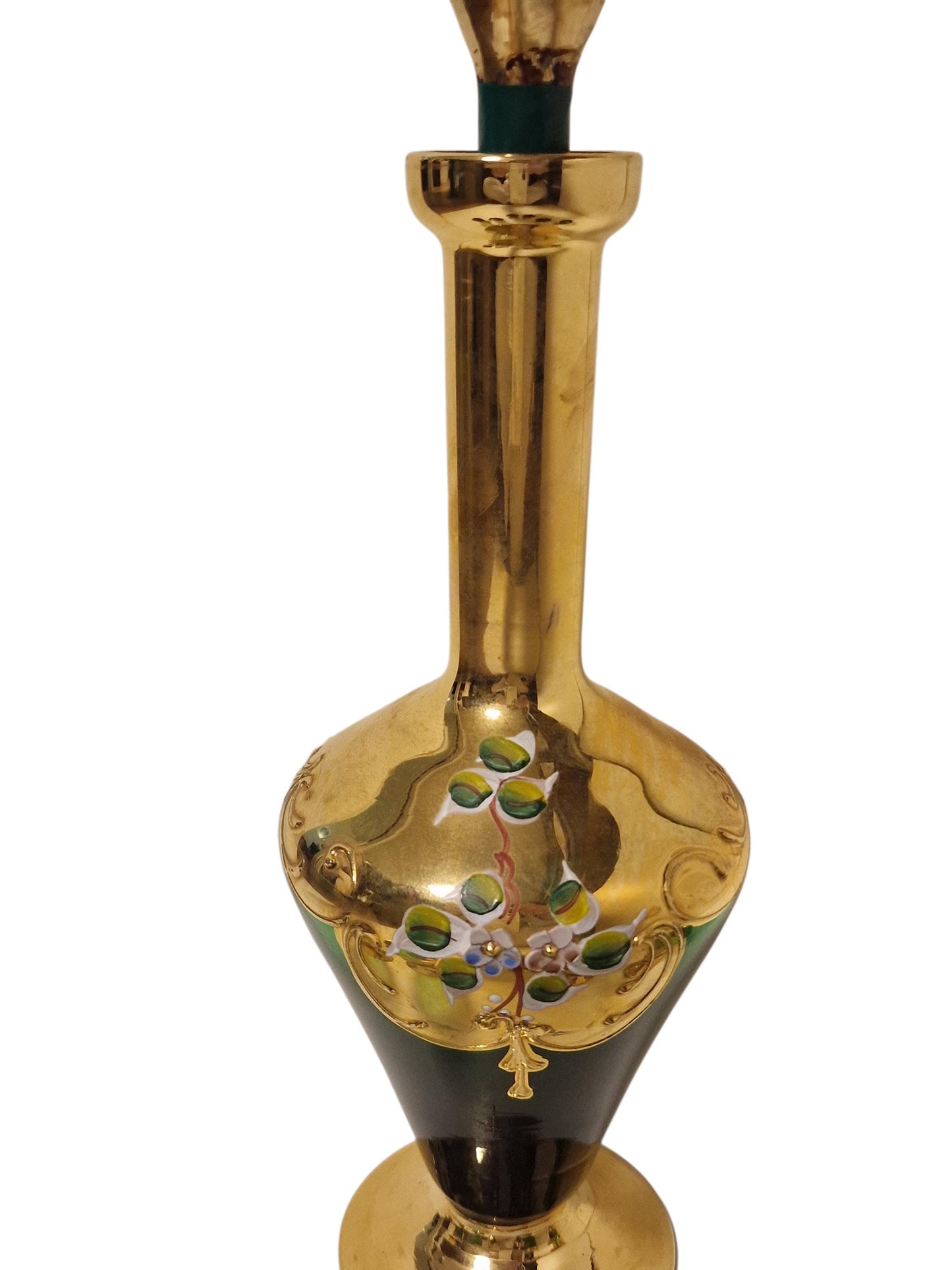 Murano Emerald Green Liqueur Set, Venetian Tre Fuochi Gold, Mid-Century