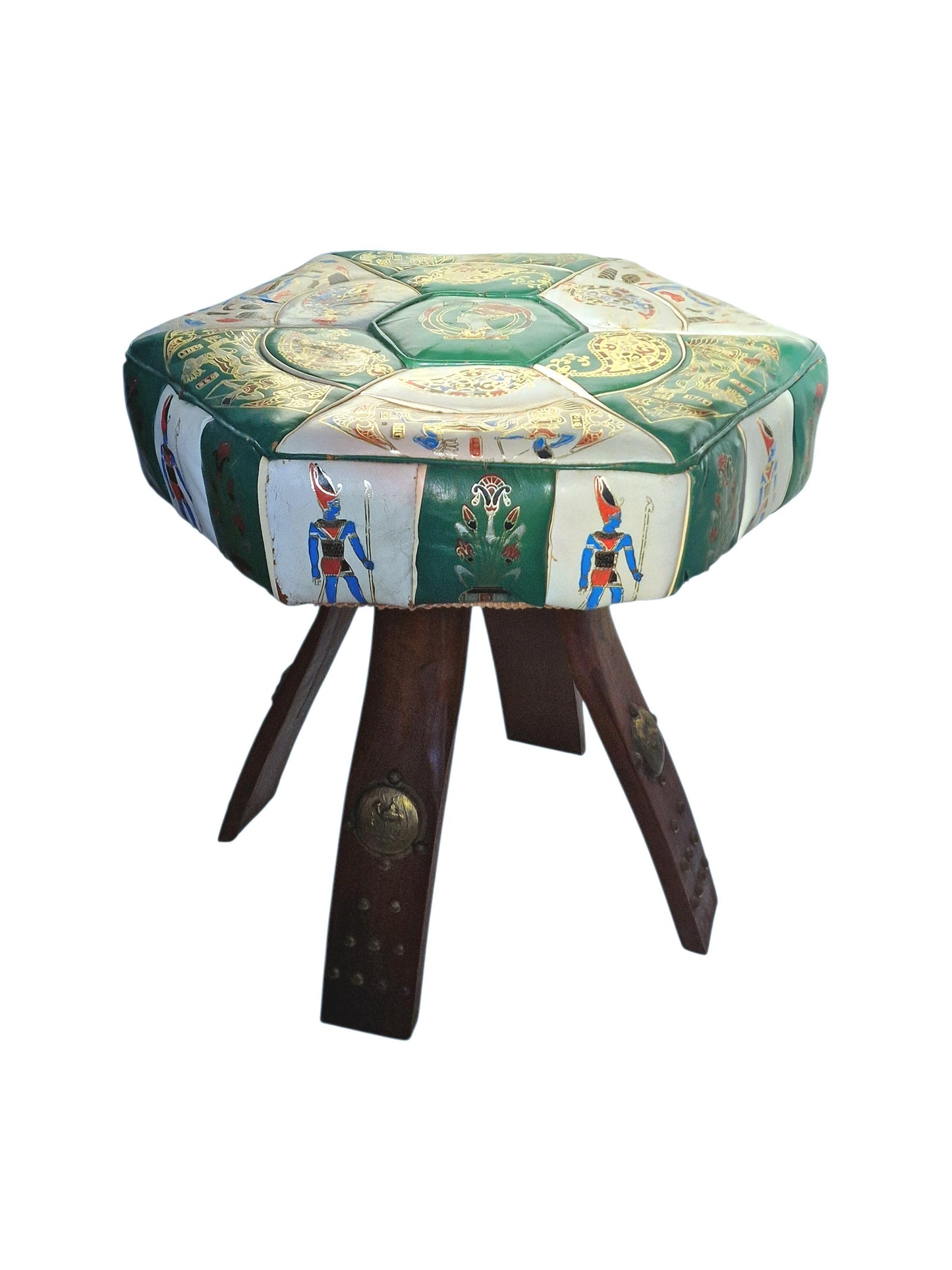 Vintage Leather stool: Eclectic Boho Egyptian Style kruk ottoman