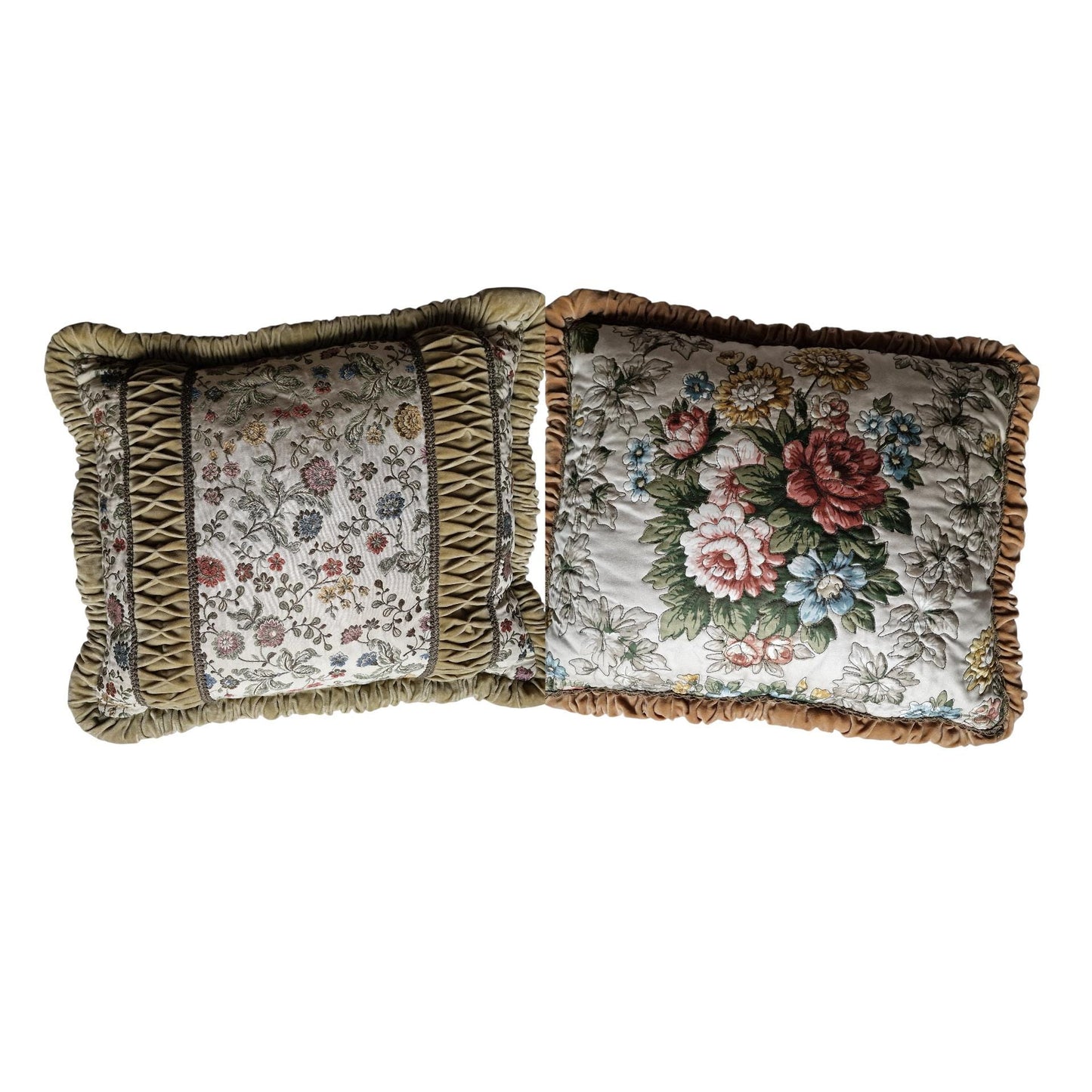 A set of 2 opulent victorian cushions, Sierkussens, filled feather, vintage cushion pillow gobelin