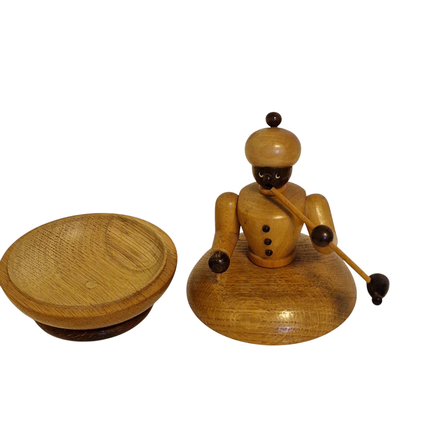 Antique Erzgebirge lidded jar, Wood, moor pipe smoking boy, Hand-made Decor (1920s) tobacco trinket deco old antique