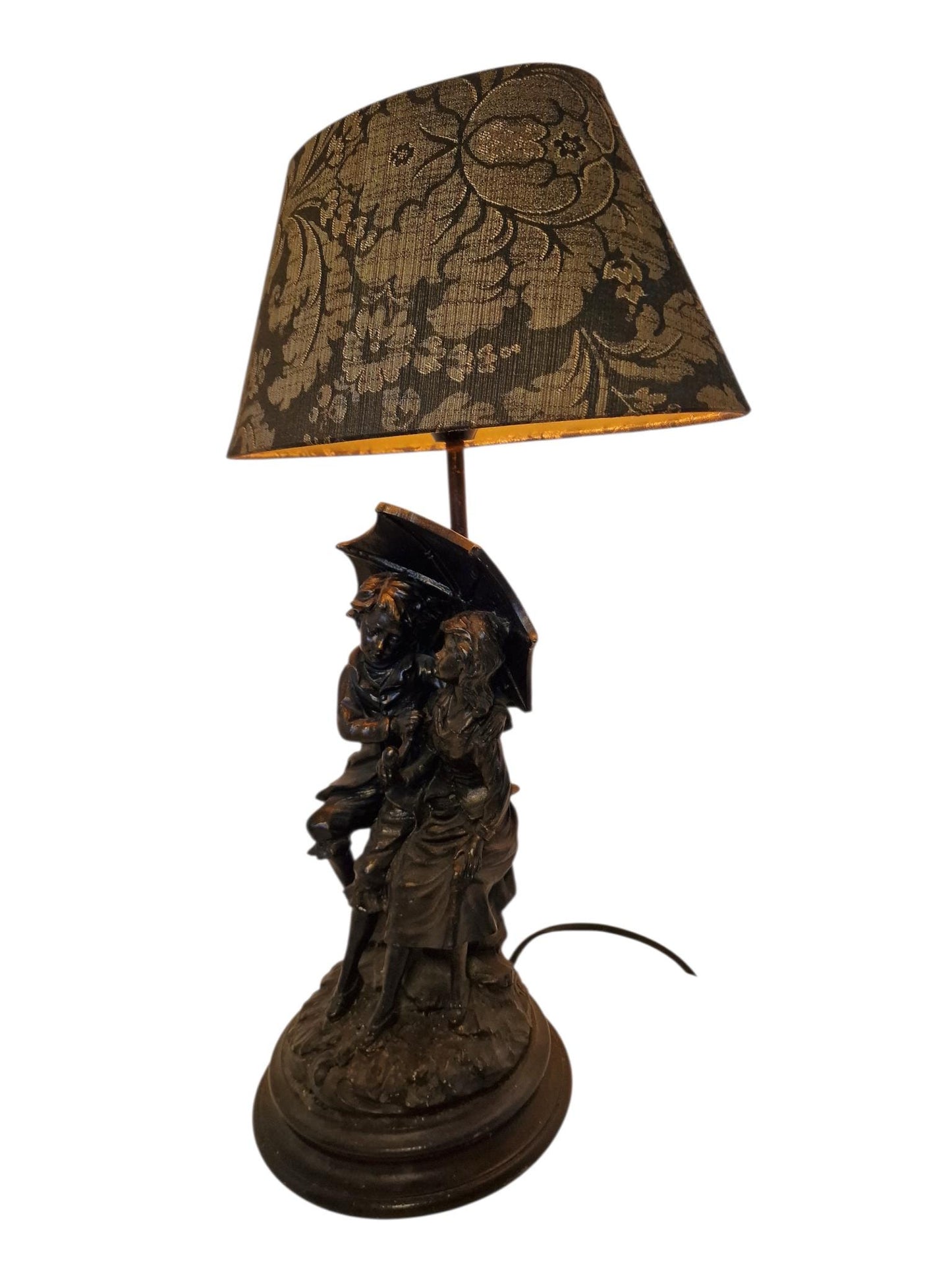 Figural bronzed tablelamp classical table lamp children under umbrella lively adorable