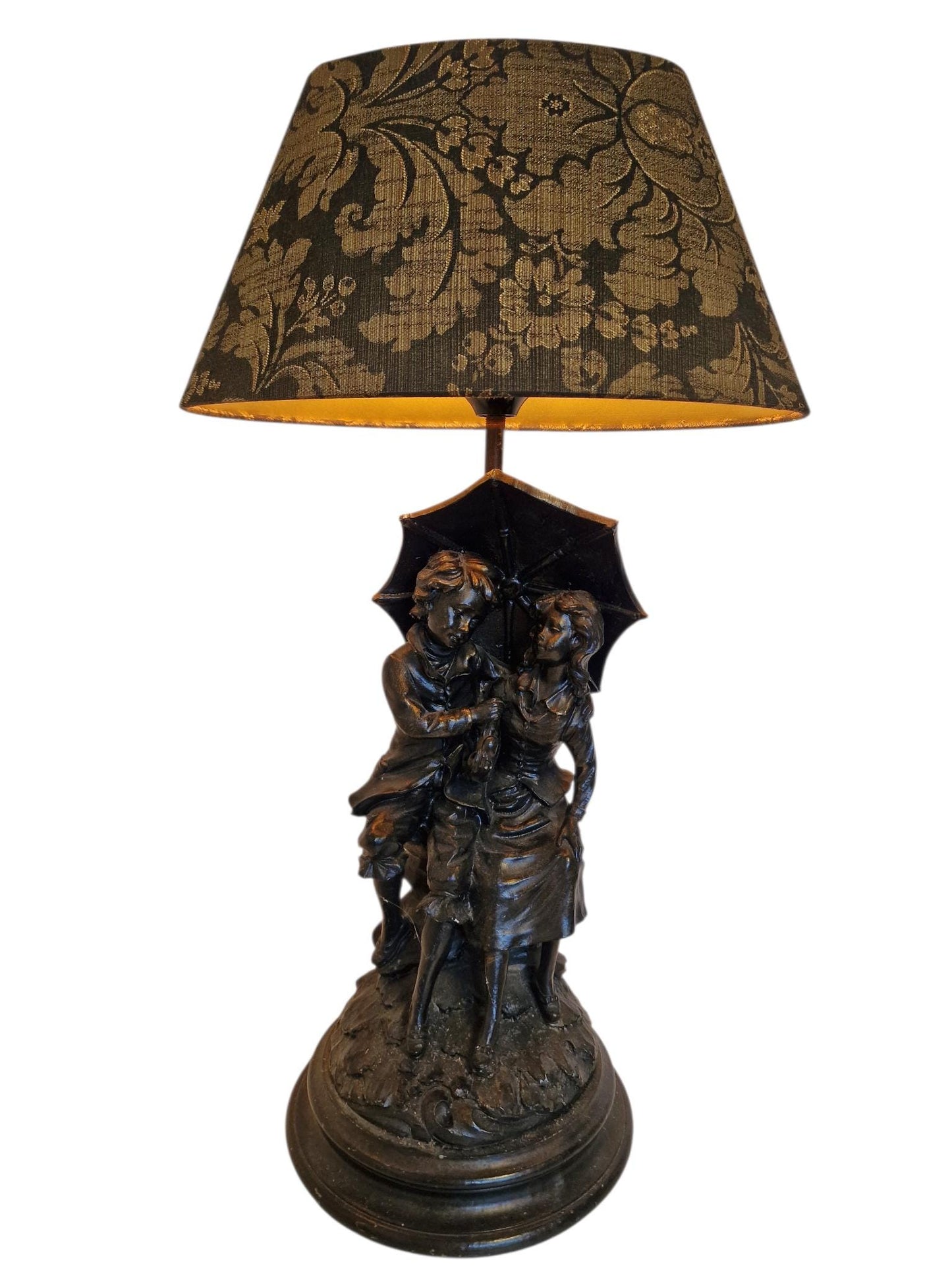 Figural bronzed tablelamp classical table lamp children under umbrella lively adorable