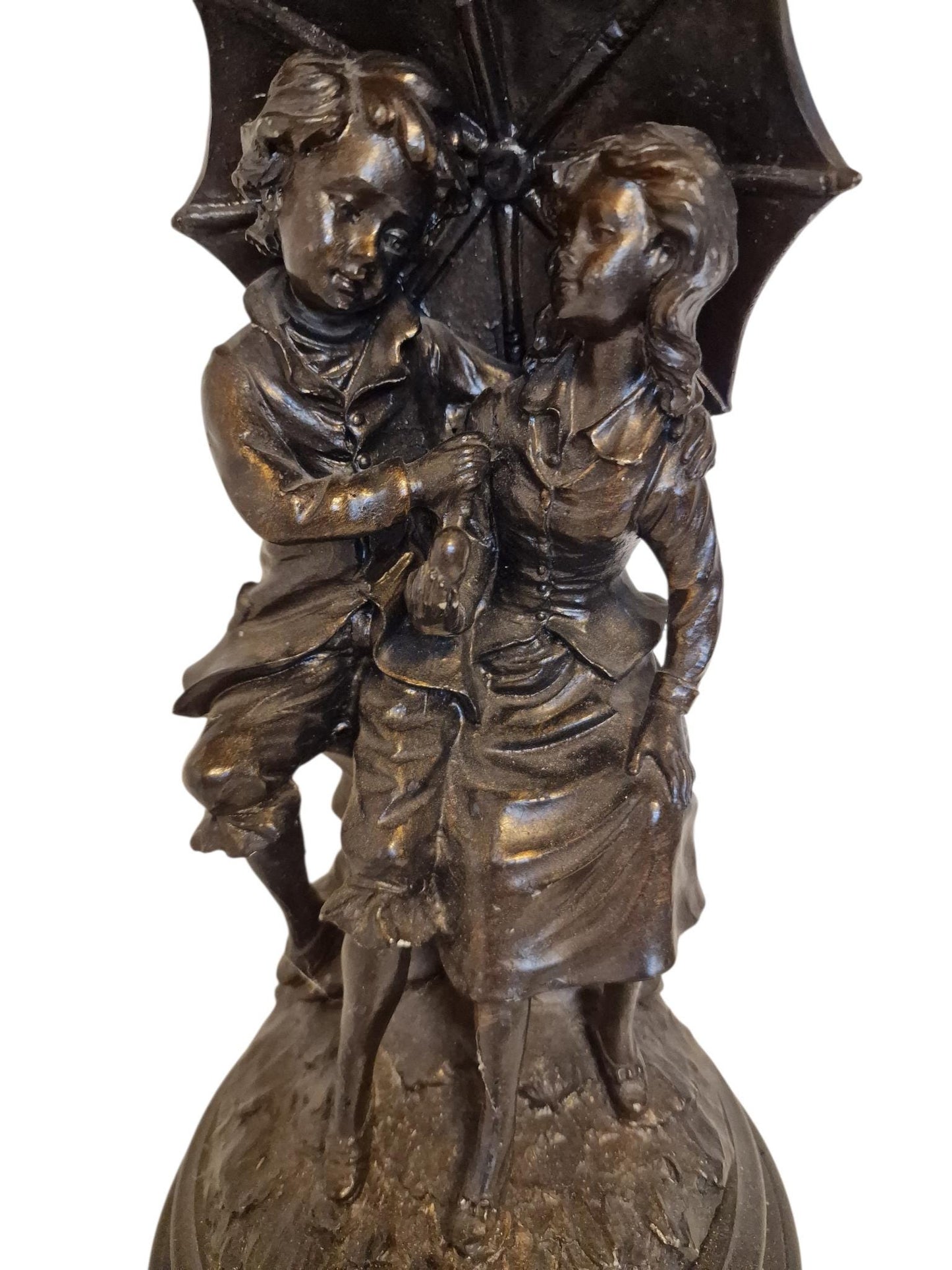 Figural bronzed tablelamp classical table lamp children under umbrella lively adorable
