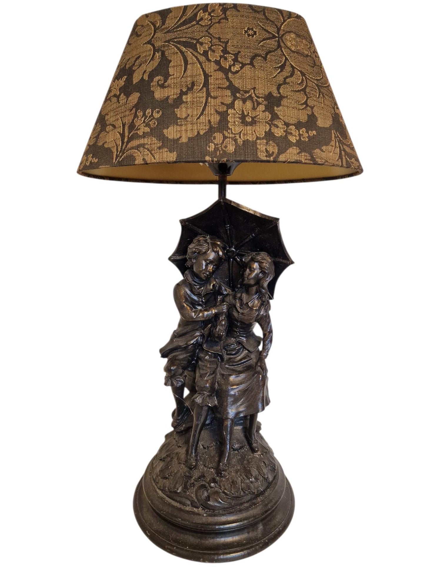 Figural bronzed tablelamp classical table lamp children under umbrella lively adorable
