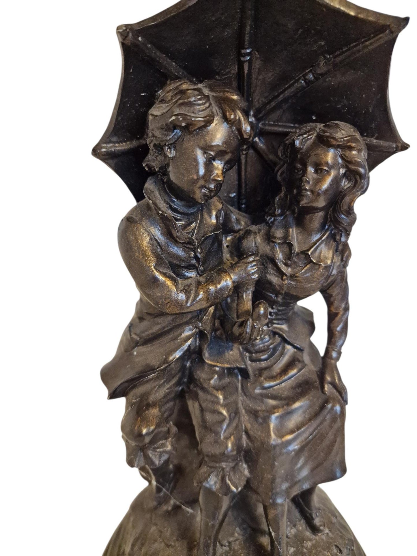 Figural bronzed tablelamp classical table lamp children under umbrella lively adorable