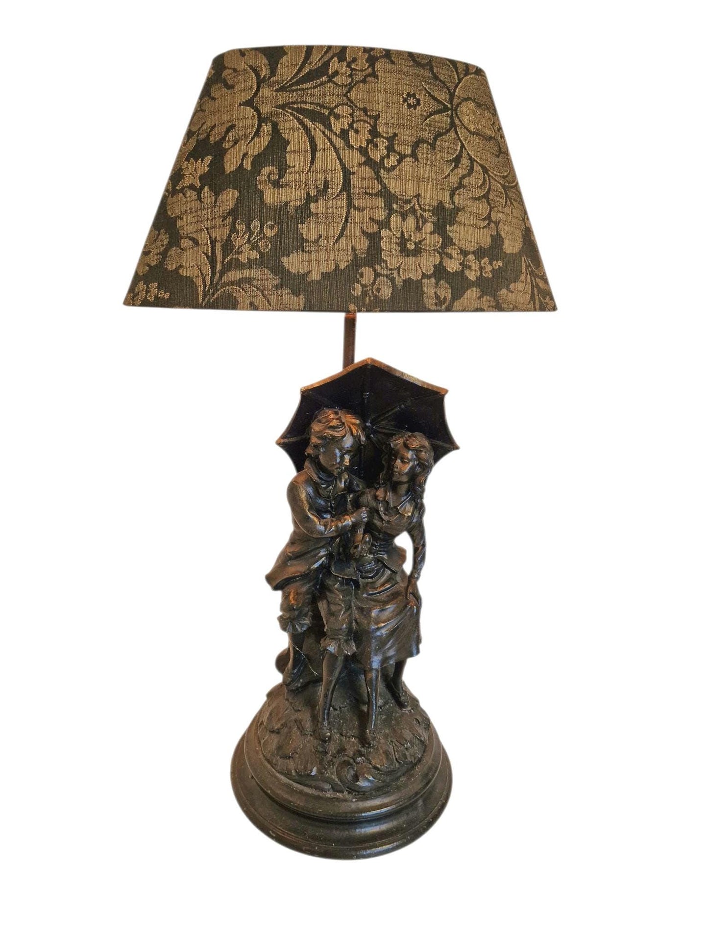 Figural bronzed tablelamp classical table lamp children under umbrella lively adorable