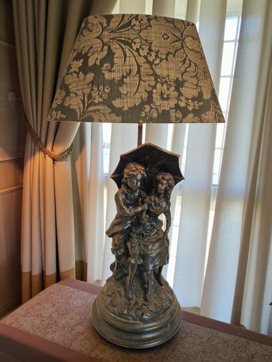 Figural bronzed tablelamp classical table lamp children under umbrella lively adorable