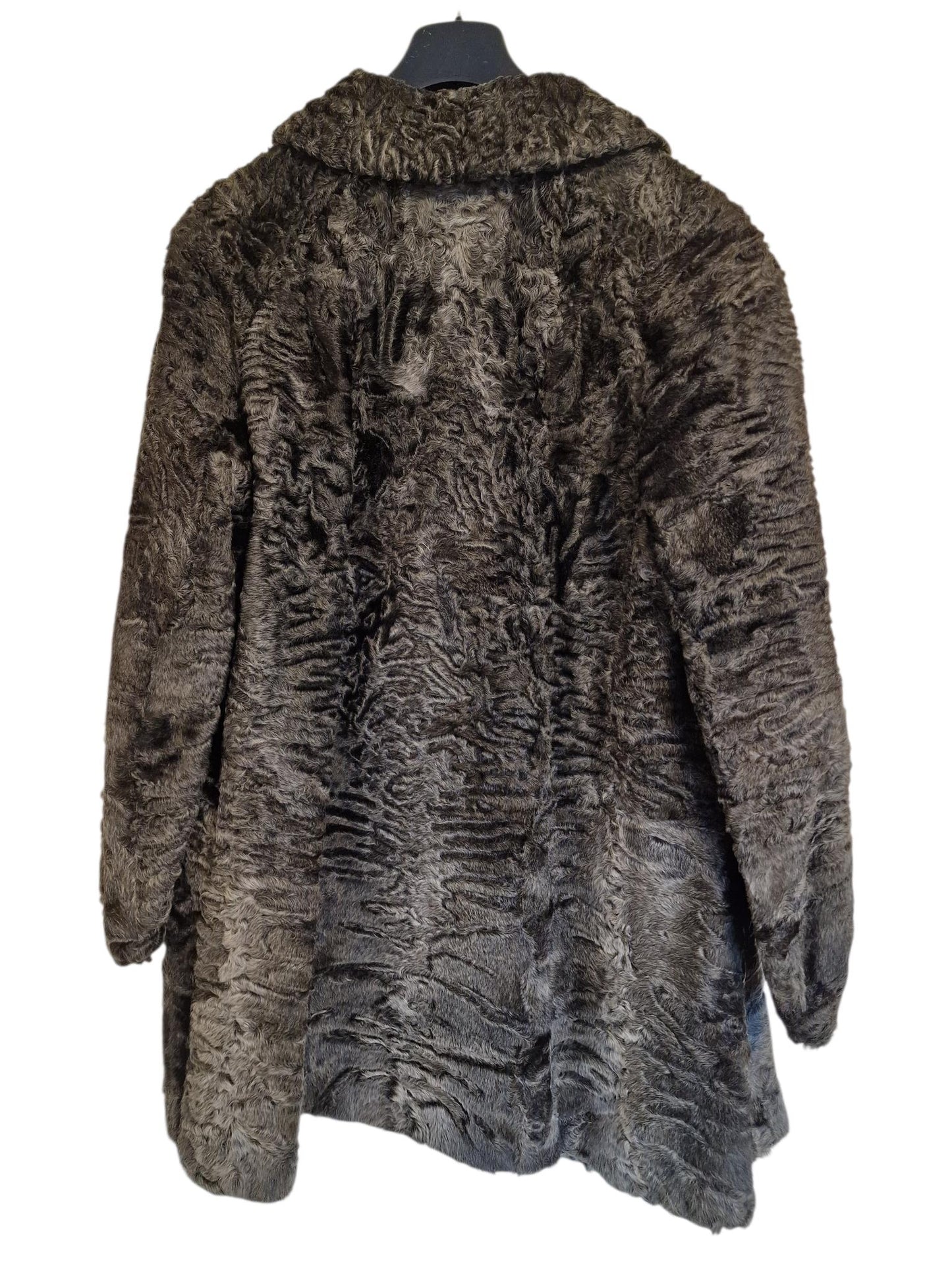Vintage Karakul Lamb Fur Coat, Grey Brown Curly Fur, Women's M
