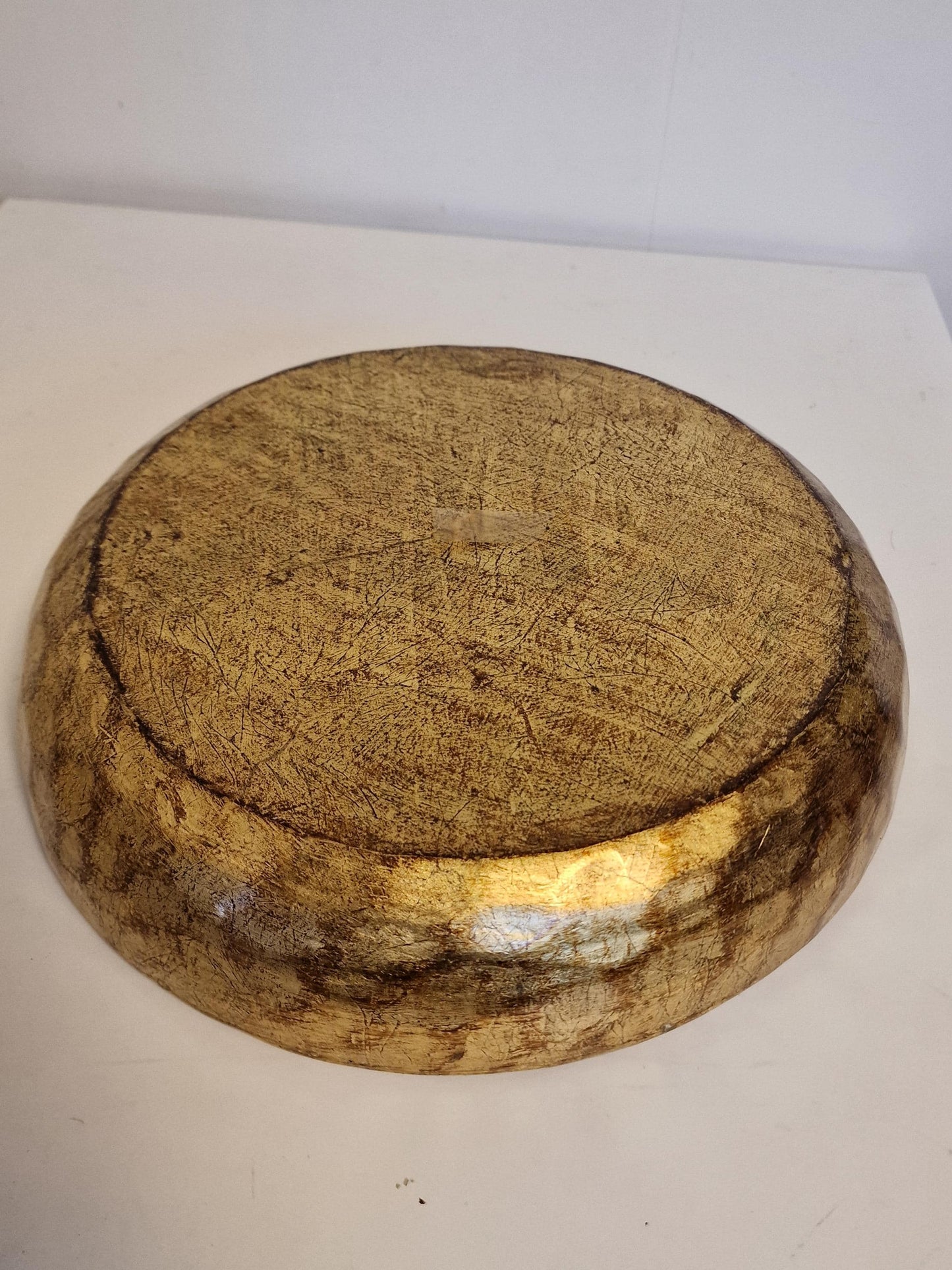 Vintage Florentine Platter Bowl, Gold Red Handpainted Wood, 1960s Firenze