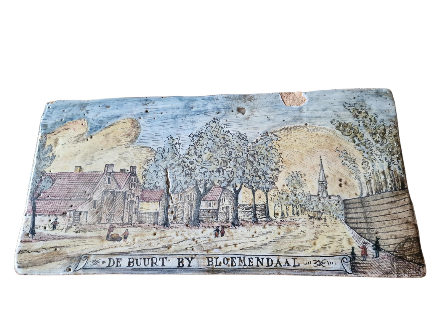 De buurt bij bloemendaal. Aardewerk plaquette handgeschilderd
