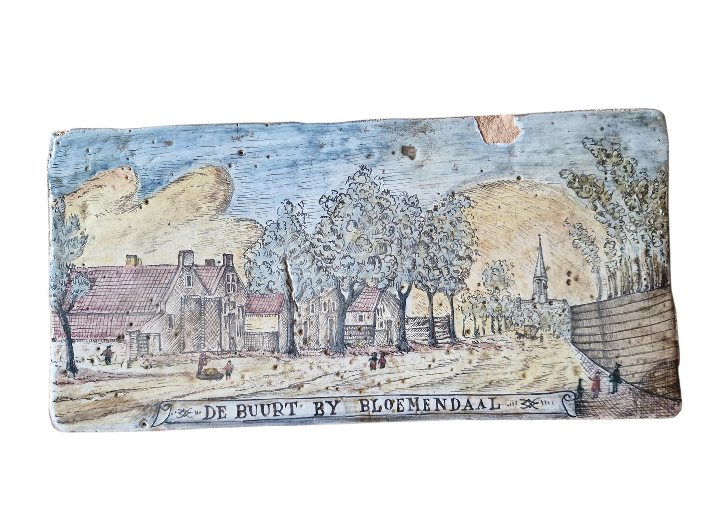 De buurt bij bloemendaal. Aardewerk plaquette handgeschilderd