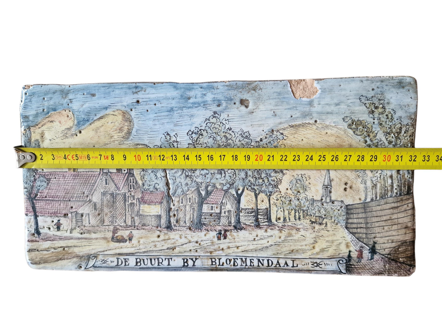 De buurt bij bloemendaal. Aardewerk plaquette handgeschilderd