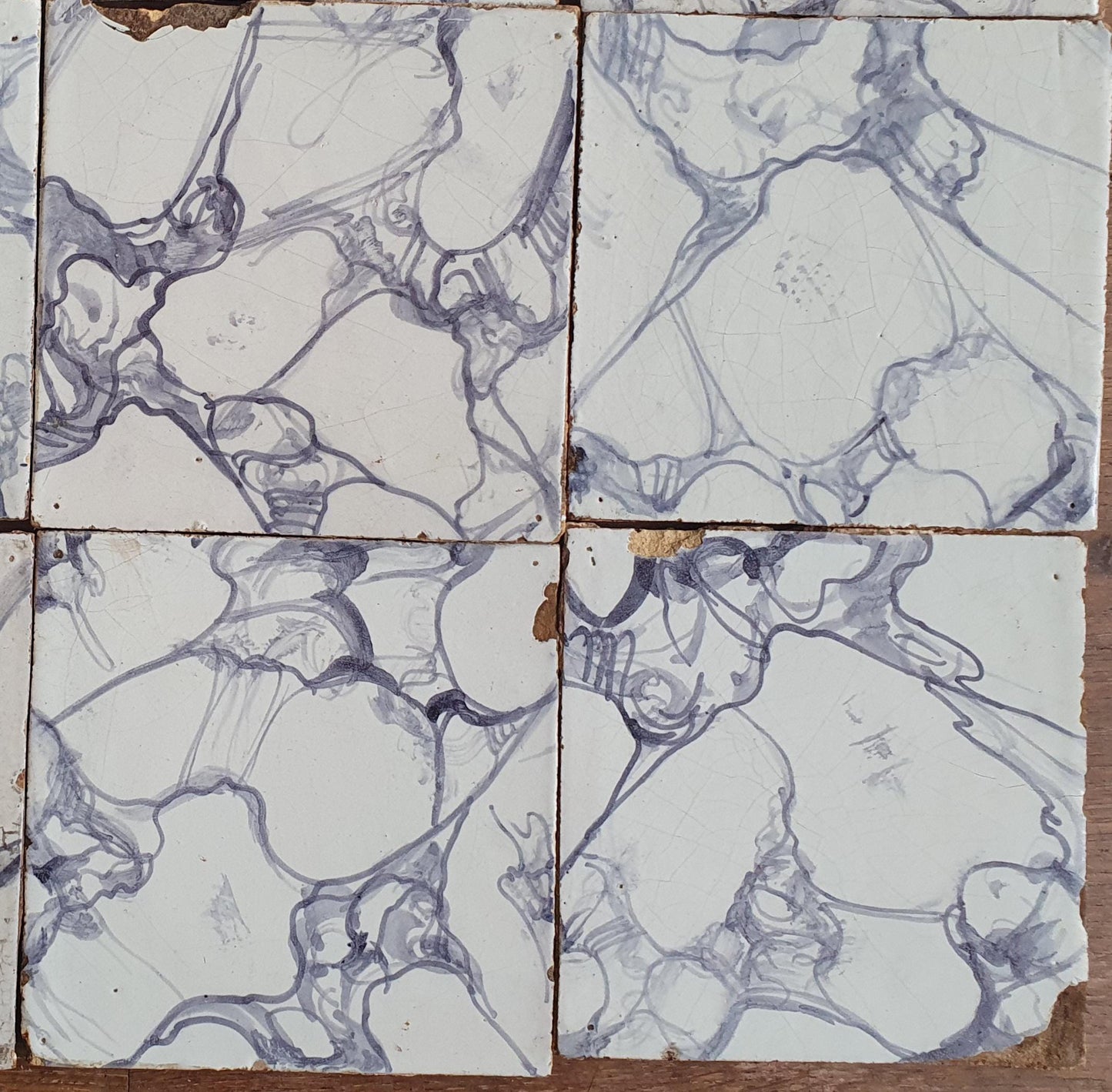 Antique Delft Tiles, Marbled White, Dutch Wall Tile Set, 19th Century