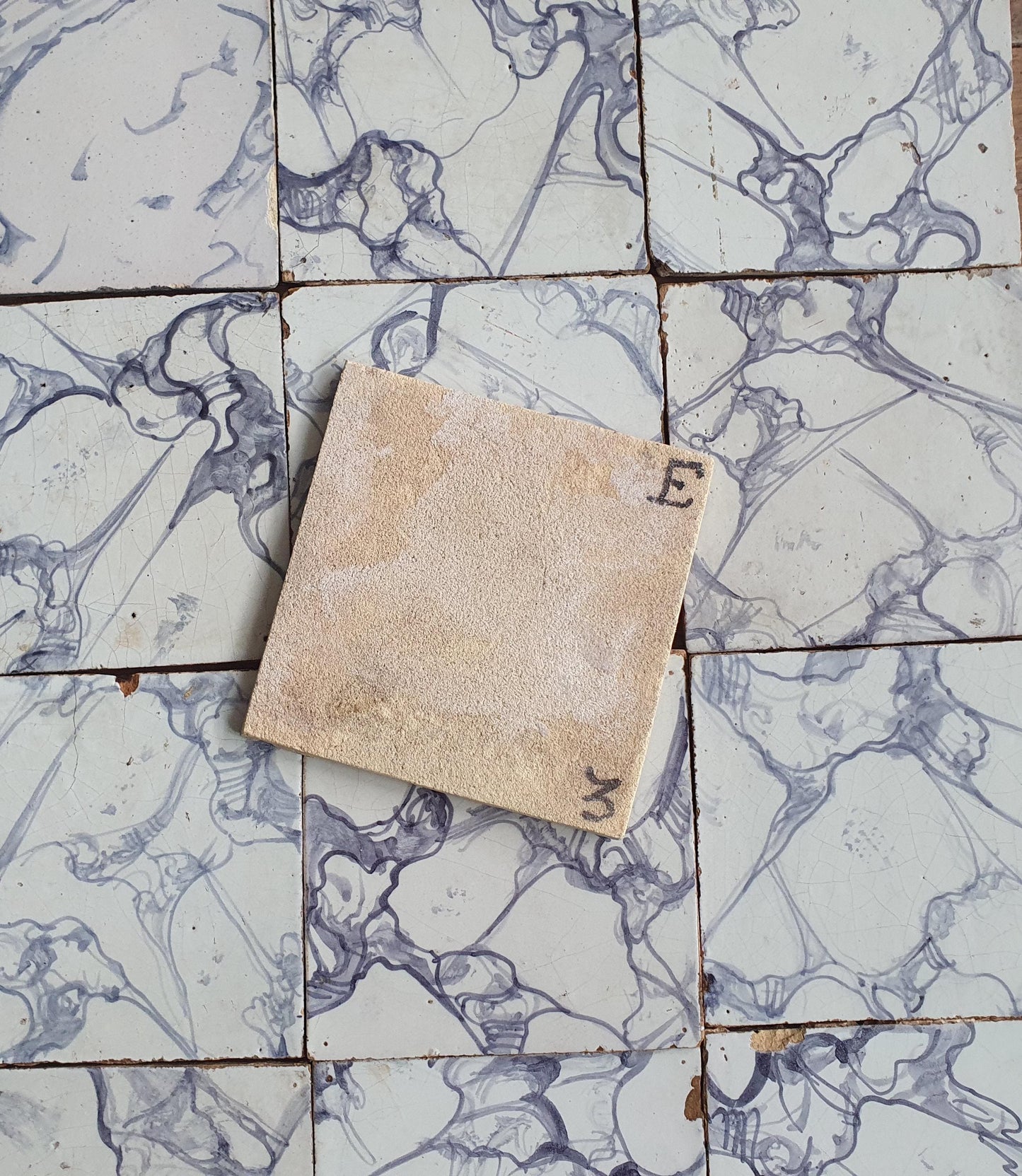 Antique Delft Tiles, Marbled White, Dutch Wall Tile Set, 19th Century