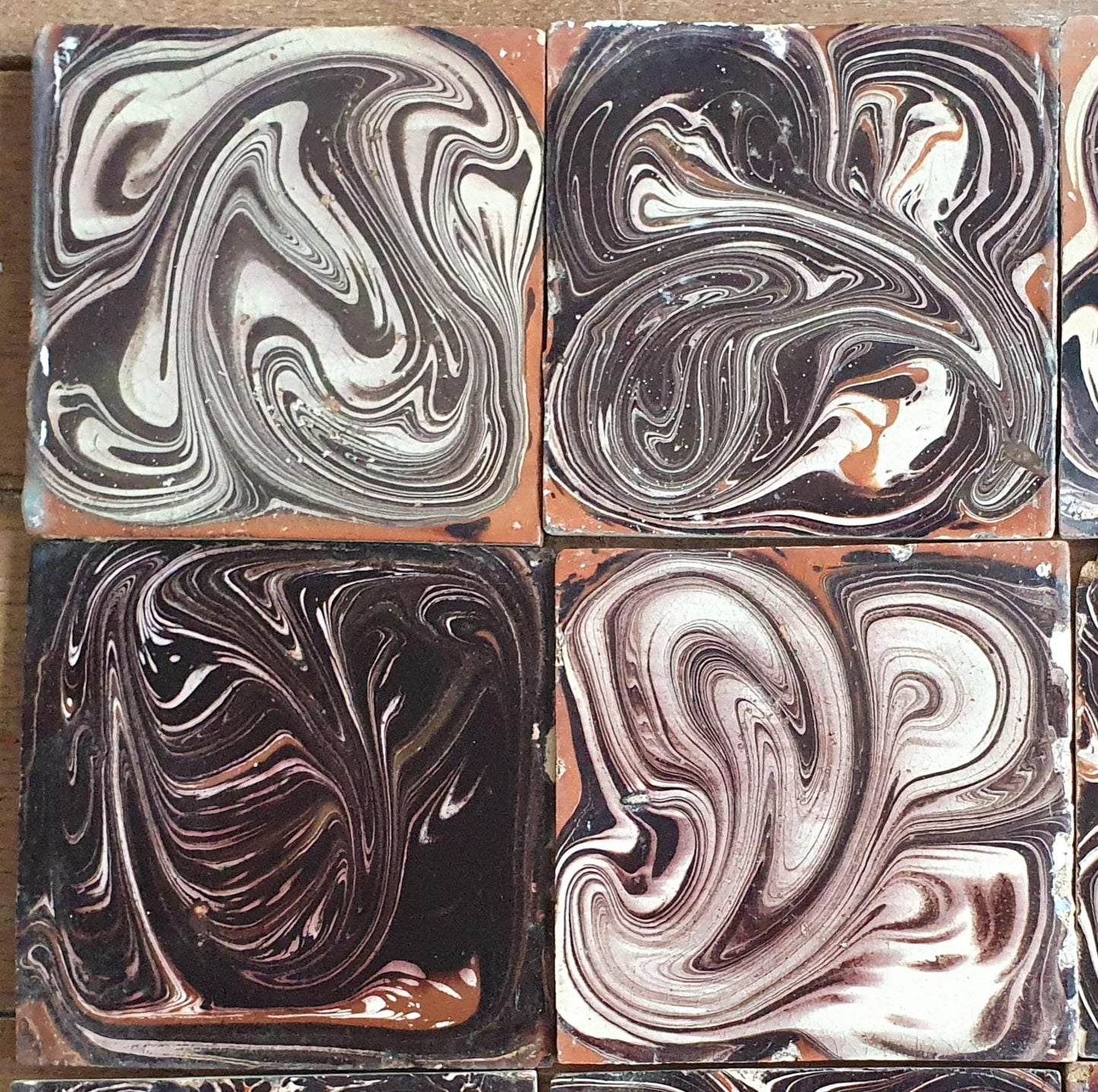 Antique Delft Marbled Tiles, 19th Century Dutch Tile Set