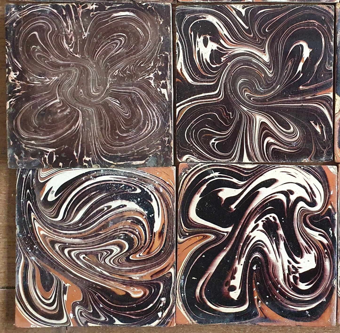 Antique Delft Marbled Tiles, 19th Century Dutch Tile Set