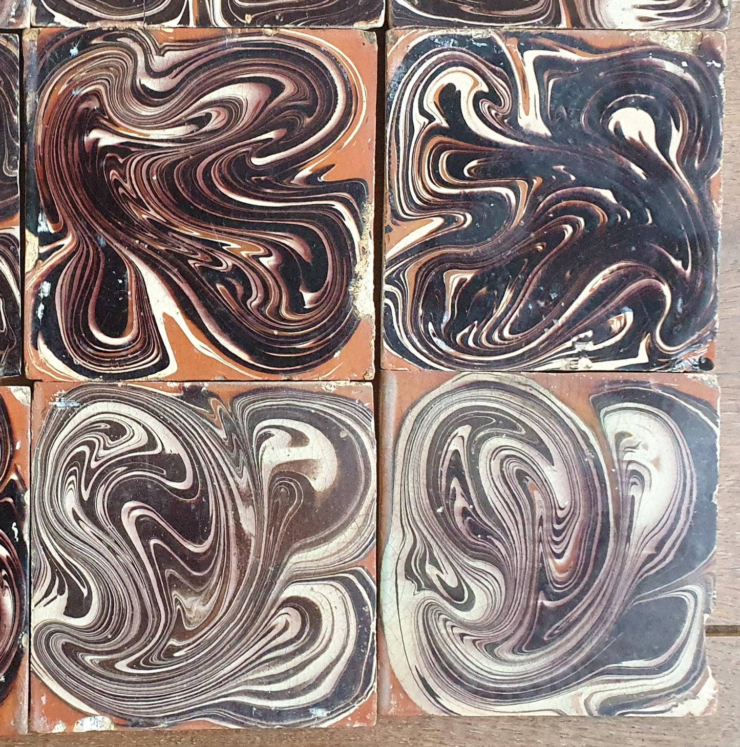 Antique Delft Marbled Tiles, 19th Century Dutch Tile Set