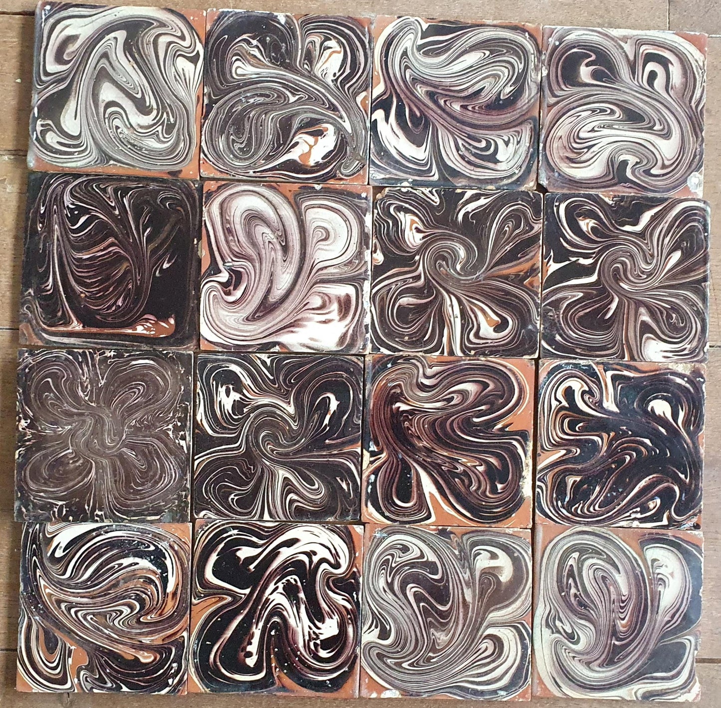 Antique Delft Marbled Tiles, 19th Century Dutch Tile Set