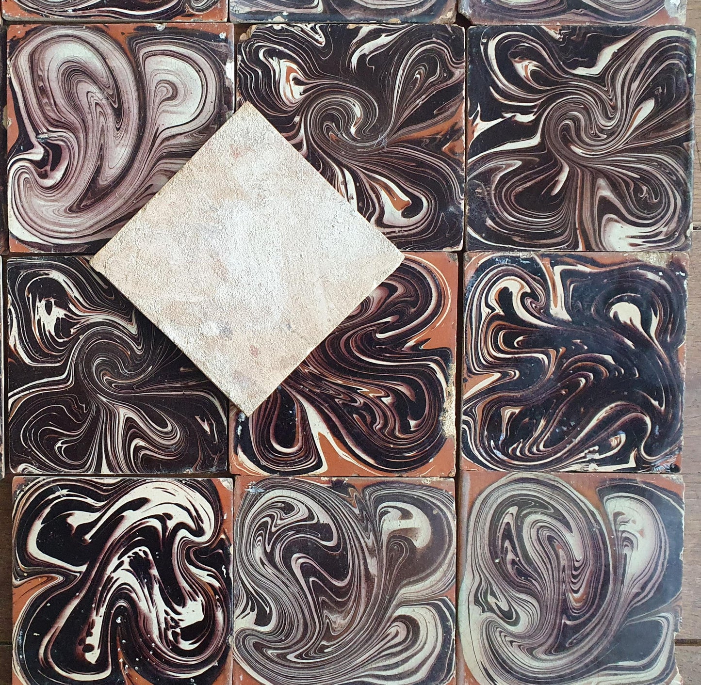 Antique Delft Marbled Tiles, 19th Century Dutch Tile Set