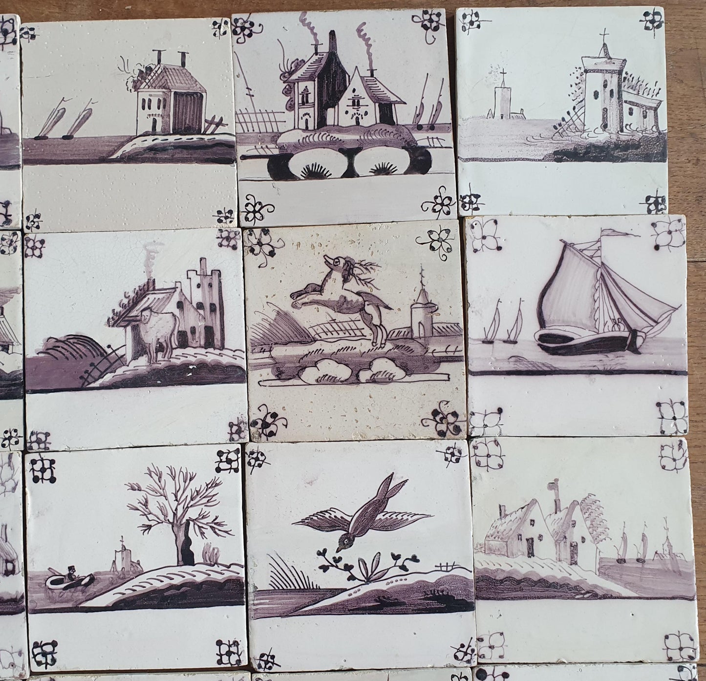 Antique Delft Tiles, 18th Century Dutch Landscape, Set of 25