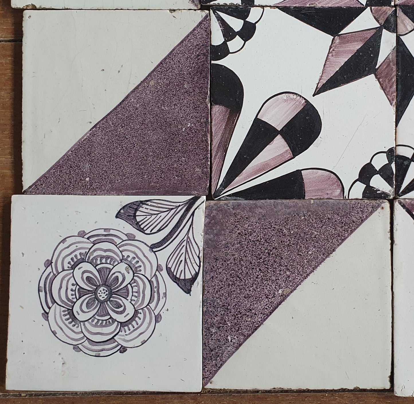 Antique Delft Tiles, 19th Century Dutch Wall Panel, Floral Decor