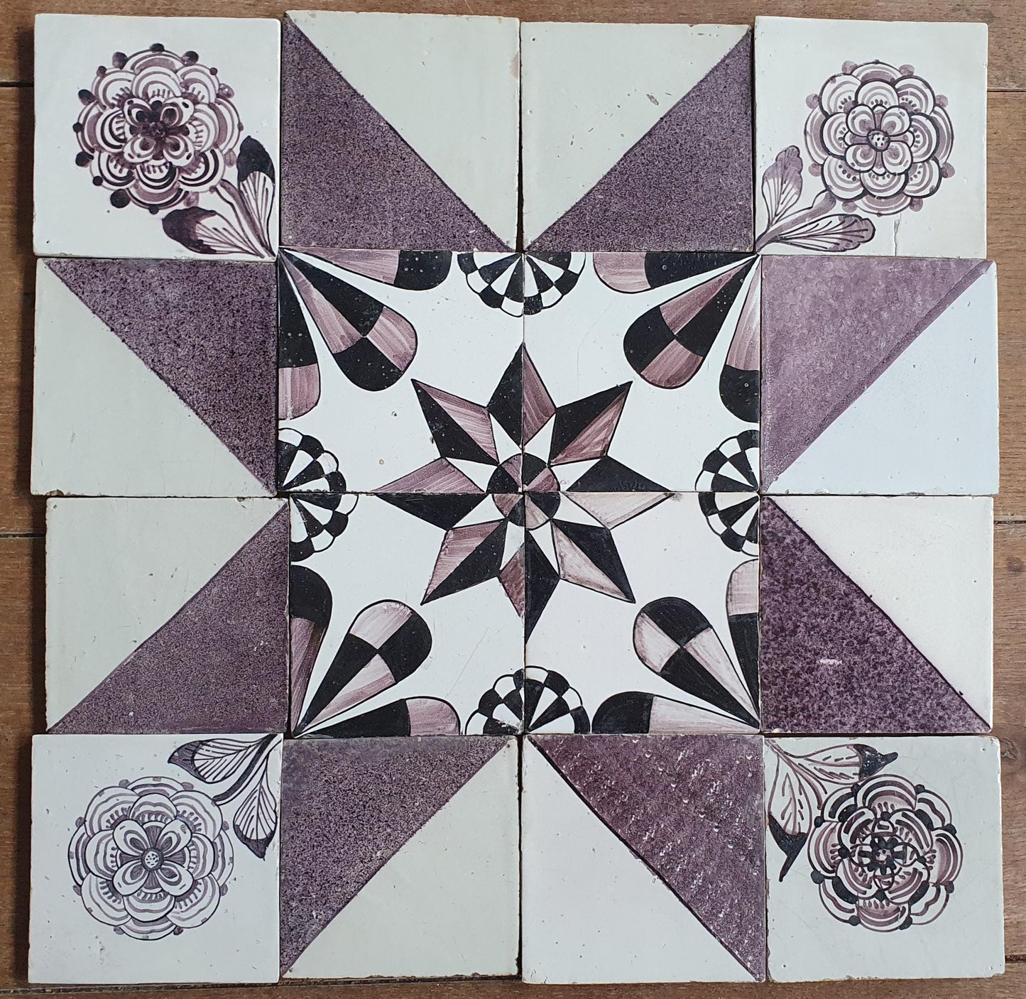 Antique Delft Tiles, 19th Century Dutch Wall Panel, Floral Decor