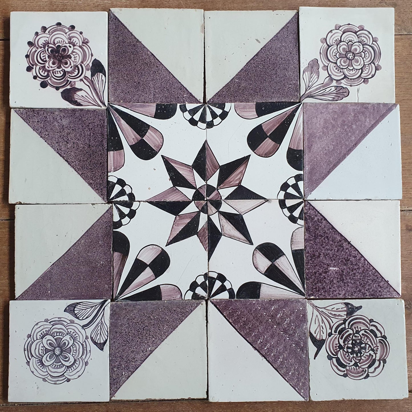 Antique Delft Tiles, 19th Century Dutch Wall Panel, Floral Decor