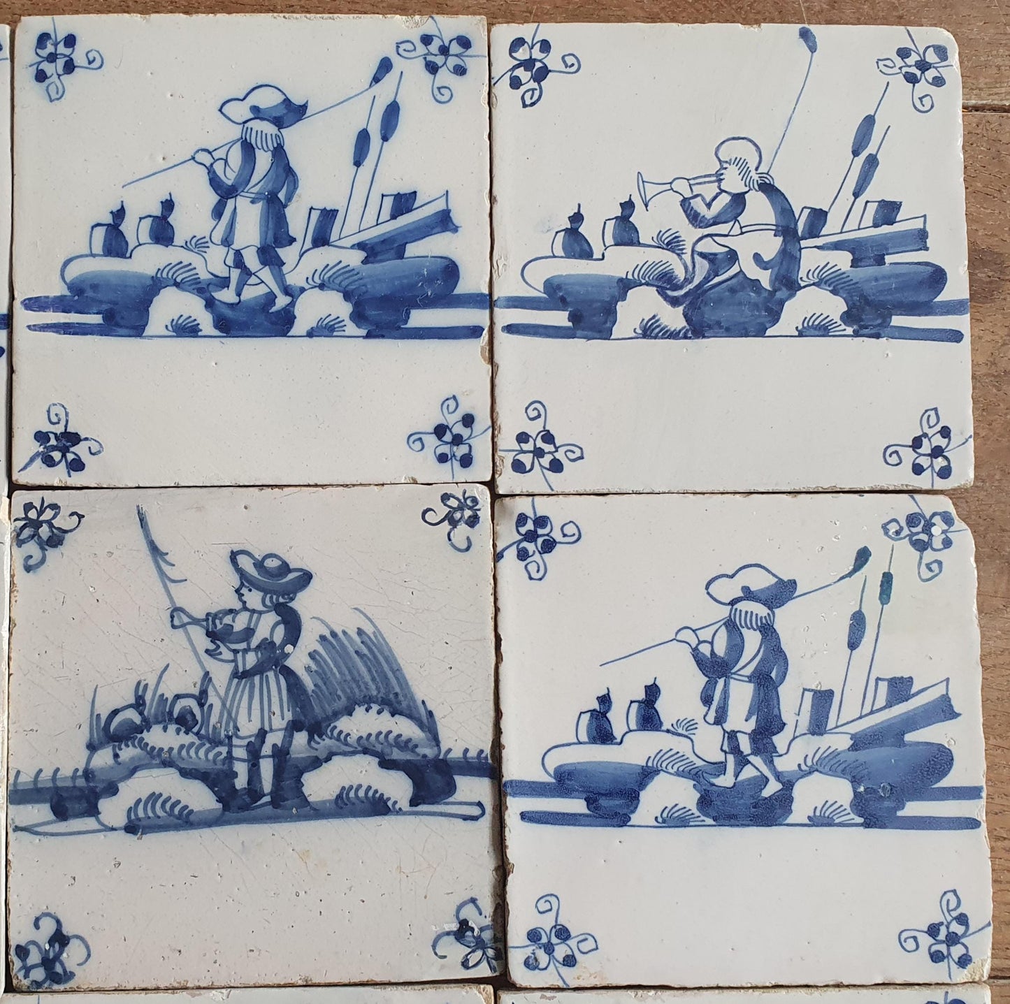 Antique Delft Tiles, 18th Century Dutch Shepherd Scene, Set of 9