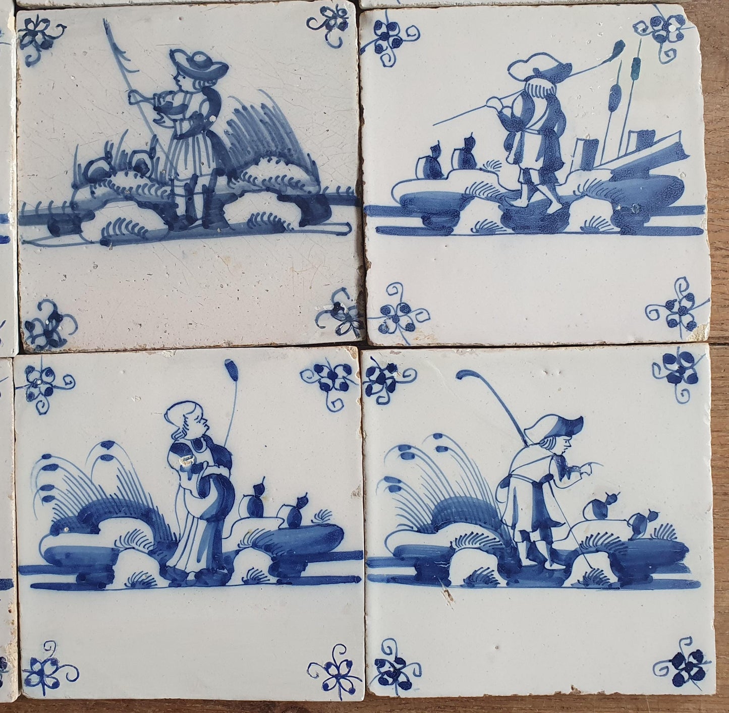 Antique Delft Tiles, 18th Century Dutch Shepherd Scene, Set of 9