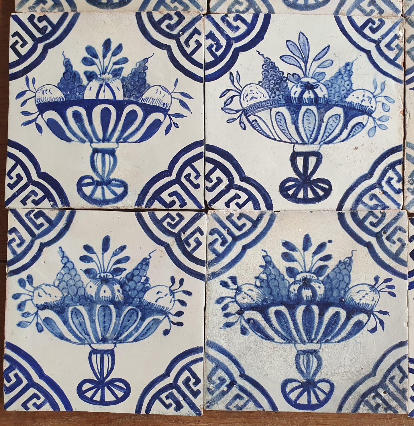 Antique Delft Tile Panel, Fruit Compote, 17th Century Dutch Tiles, Set of 9 fruitbasket ornament