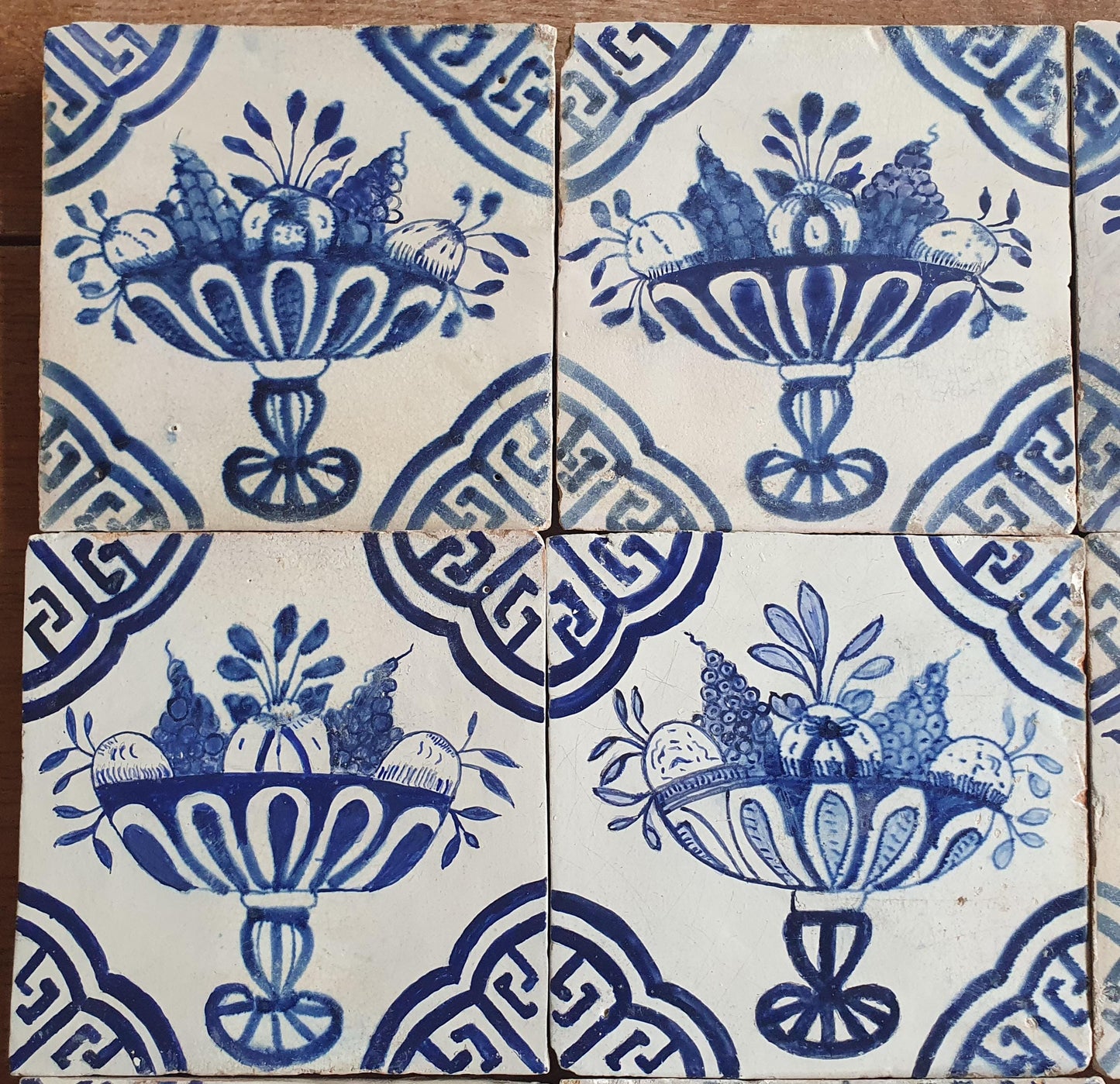 Antique Delft Tile Panel, Fruit Compote, 17th Century Dutch Tiles, Set of 9 fruitbasket ornament